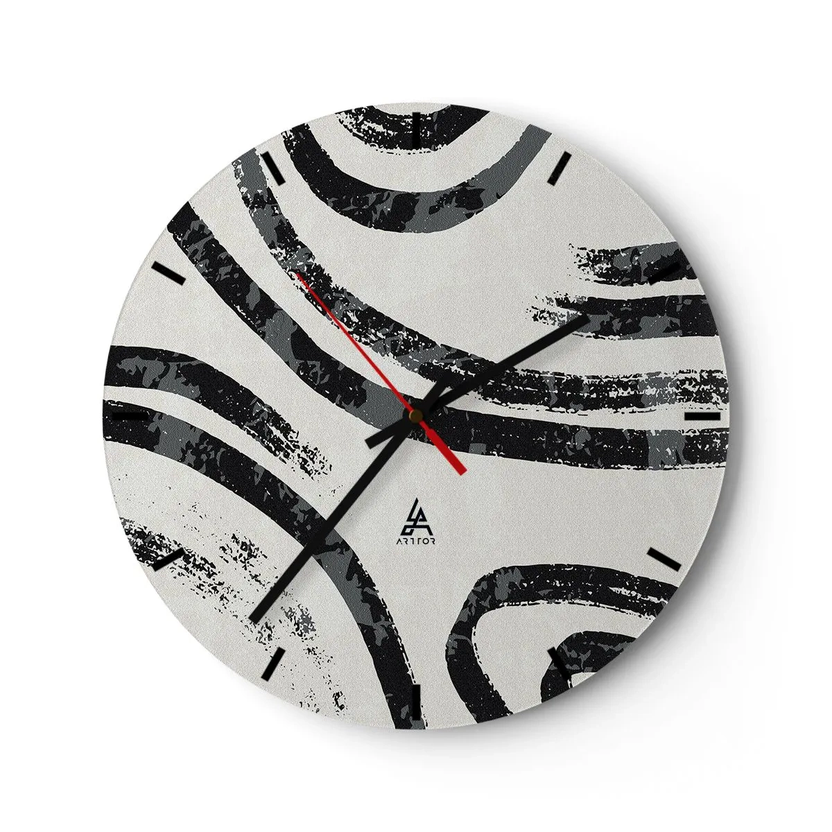 Nástenné hodiny - Čierne a sivé oblúky na svetlom pozadí v minimalistickom štýle - 30x30cm - Napoly zastavený - Moderná nástenná dekorácia do obývacej izby, kuchyne a spálne ARTTOR
