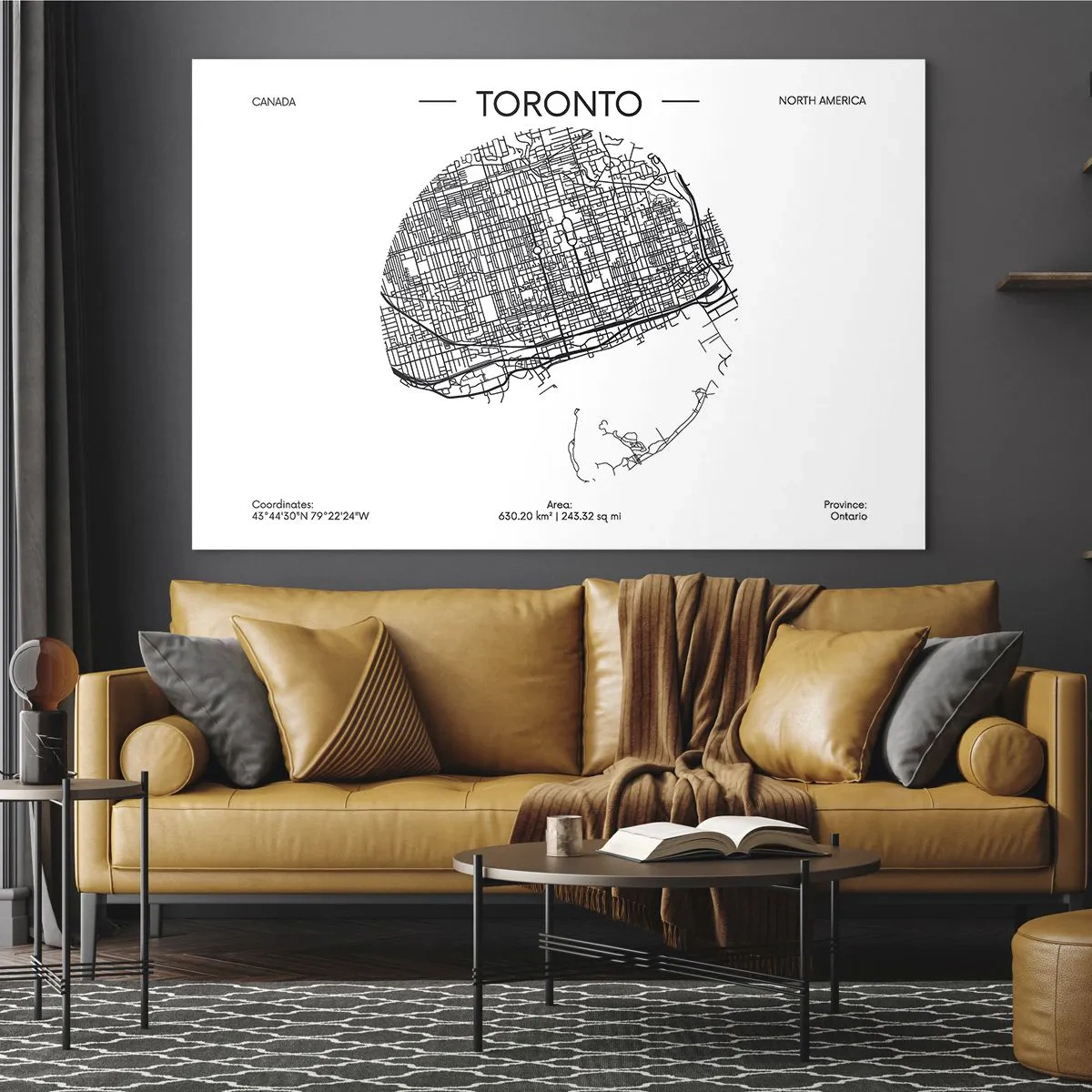 Obraz na skle - Minimalistická mapa Toronta s mriežkou ulíc. - 70x50cm - Anatómia Toronta - Moderná nástenná dekorácia do obývacej izby a spálne ARTTOR