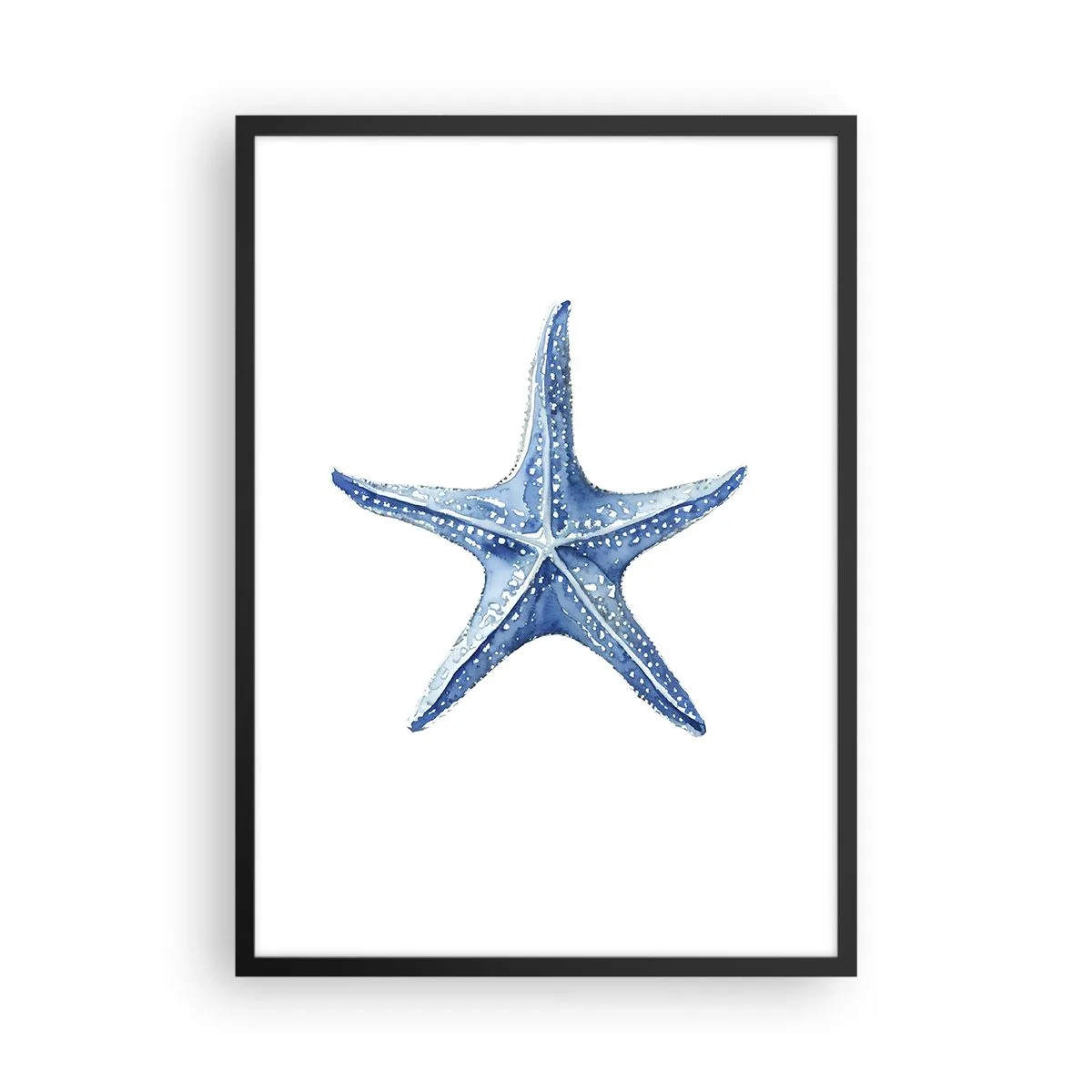 Plagát v čiernom ráme - Modrá hviezdica na bielom pozadí - 50x70cm - Hviezda mora - Moderná nástenná dekorácia do obývacej izby a spálne ARTTOR