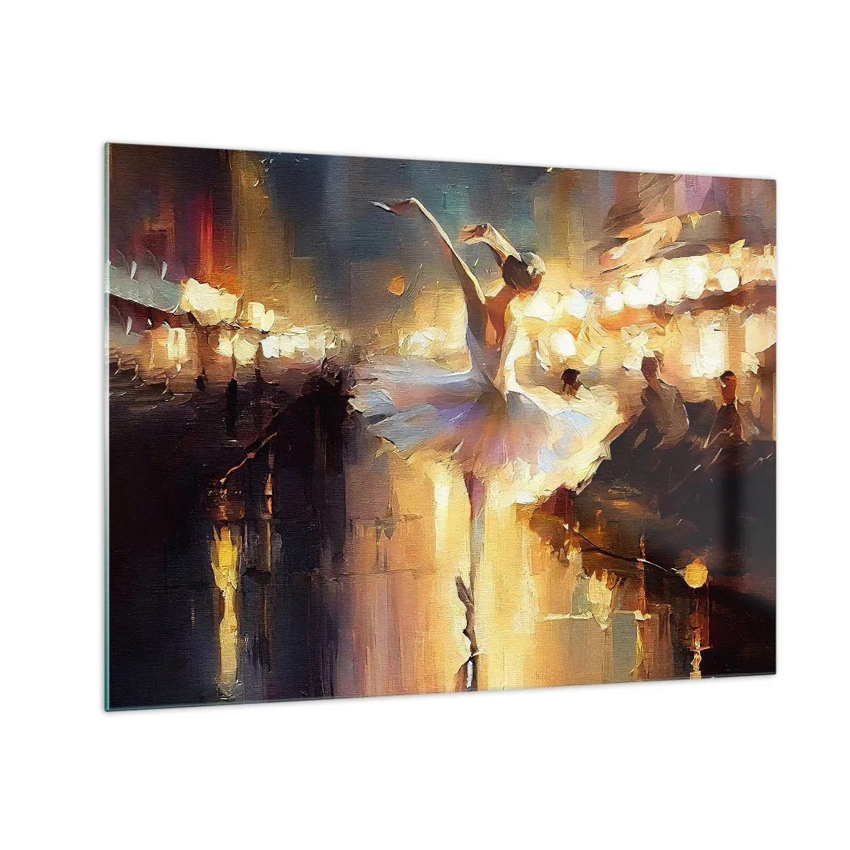 Obraz na skle - Baletka vo svetle svetiel mesta - 70x50cm - Zázrak na ulici - Moderná nástenná dekorácia do obývacej izby a spálne ARTTOR