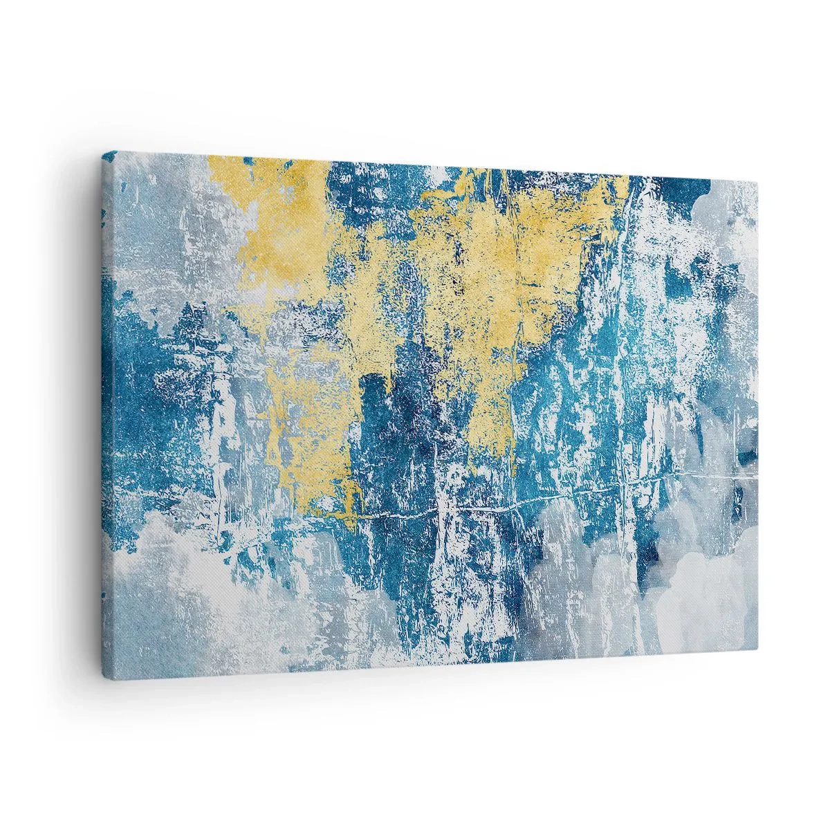 Obraz na plátne - Abstrakcia v odtieňoch modrej a žltej - 70x50cm - Abstrakcia s dobrou náladou - Moderná nástenná dekorácia do obývacej izby a spálne ARTTOR