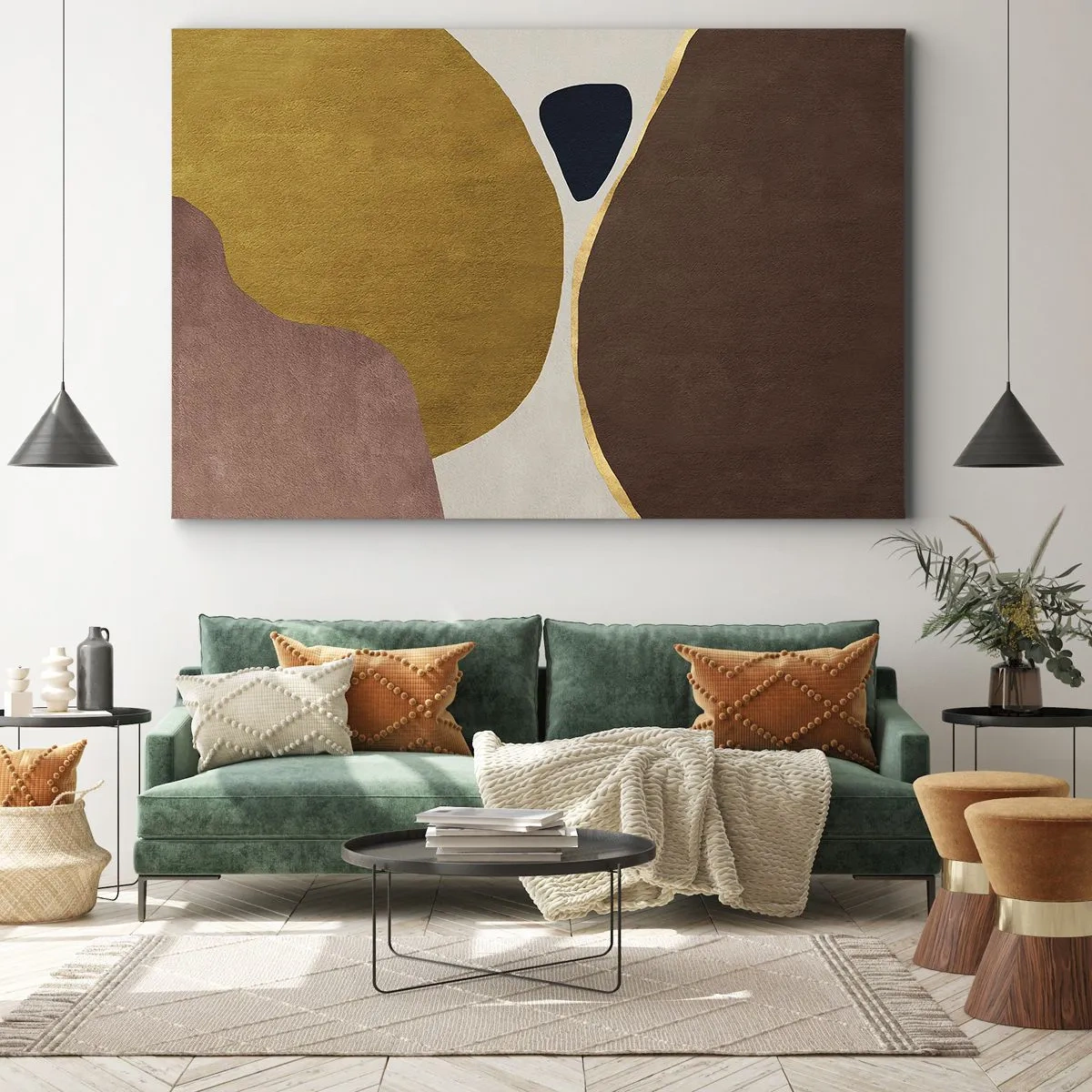 Obraz na plátne - Abstraktná kompozícia s geometrickými tvarmi v teplých farbách. - 70x50cm - Abstrakcia – miesto v priestore - Moderná nástenná dekorácia do obývacej izby a spálne ARTTOR