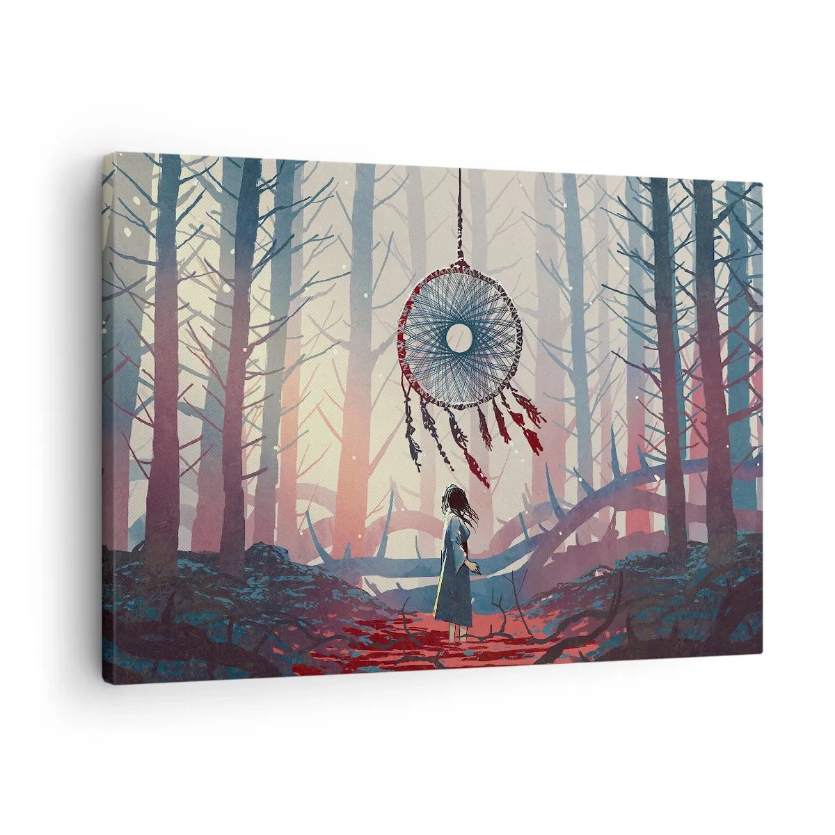 Obraz na plátne - Lesná scéna s obrovským lapačom snov - 70x50cm - Tajný rituál šťastia - Moderná nástenná dekorácia do obývacej izby a spálne ARTTOR