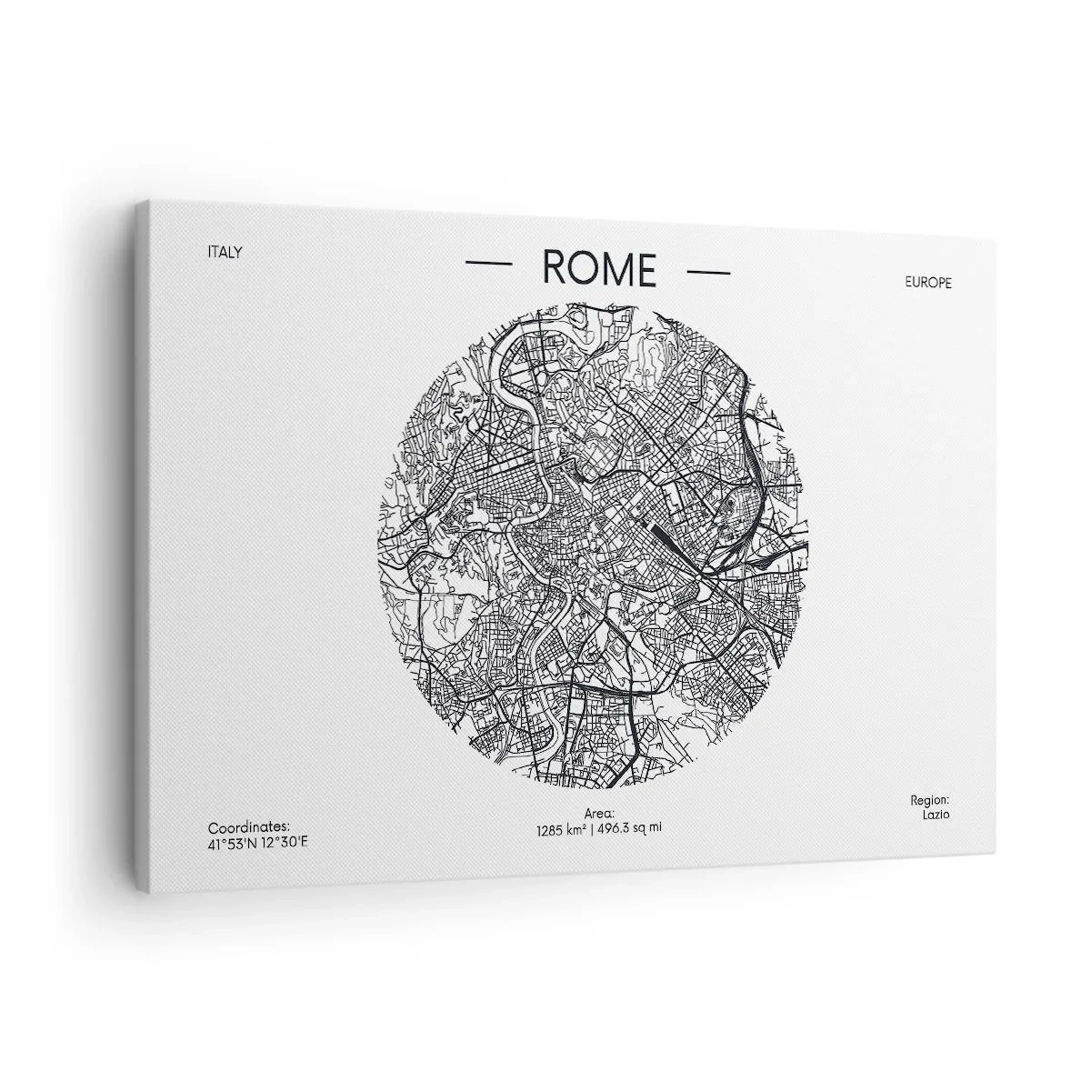 Obraz na plátne - Mapa Ríma v minimalistickom, čiernobielom štýle - 70x50cm - Anatómia Ríma - Moderná nástenná dekorácia do obývacej izby a spálne ARTTOR