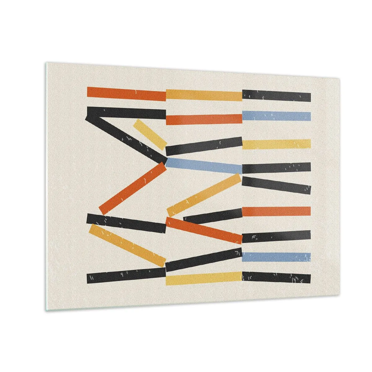 Obraz na skle - Farebná abstrakcia horizontálnych a diagonálnych pruhov na svetlom pozadí - 70x50cm - Kompozícia na úrovni - Moderná nástenná dekorácia do obývacej izby a spálne ARTTOR