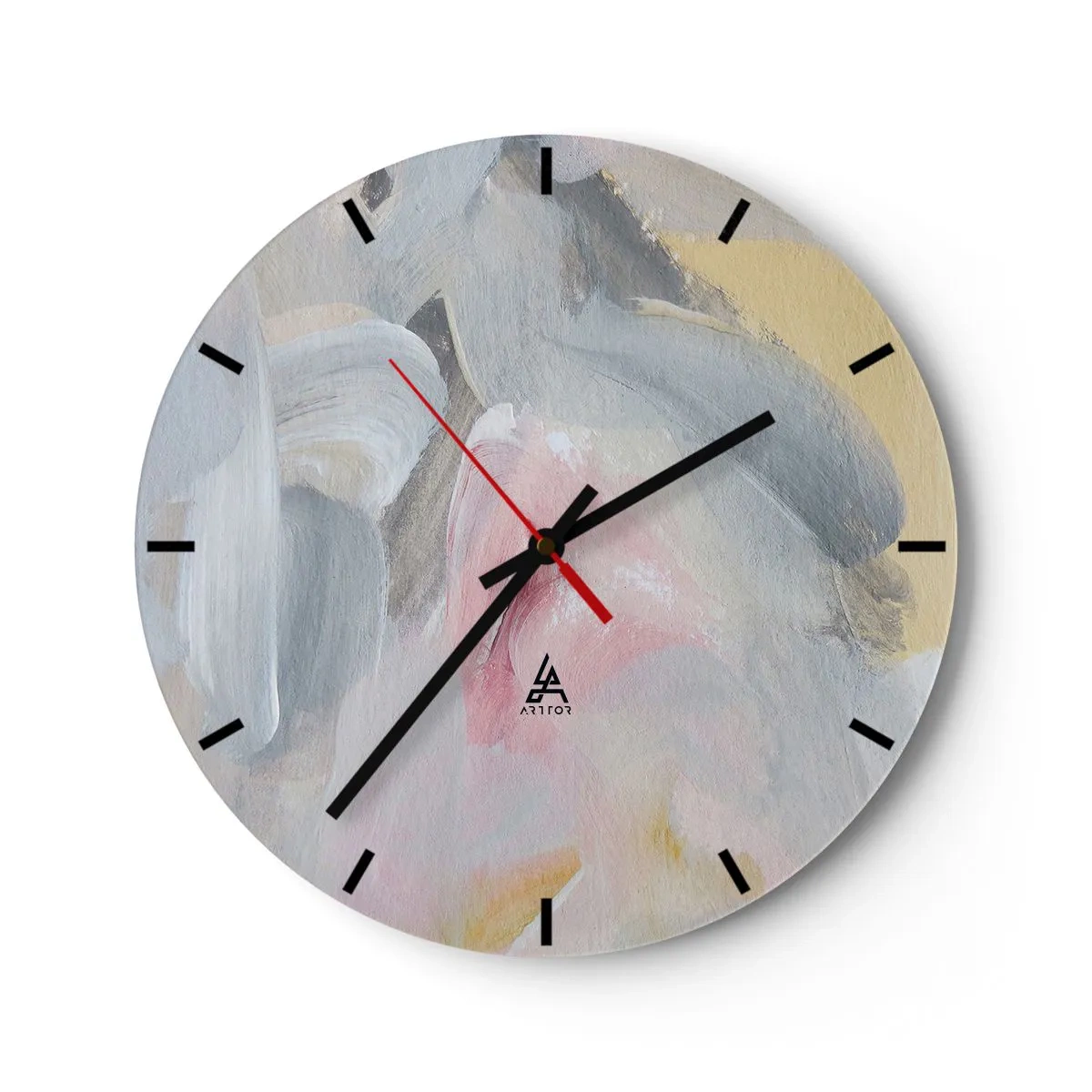 Nástenné hodiny - Abstraktné pastelové škvrny v odtieňoch ružovej a sivej - 30x30cm - V pastelovom svete - Moderná nástenná dekorácia do obývacej izby, kuchyne a spálne ARTTOR