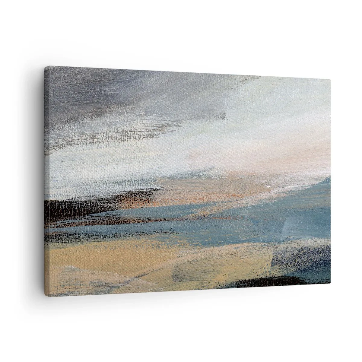 Obraz na plátne - Abstraktná krajina v tlmených odtieňoch modrej a béžovej - 70x50cm - Abstrakcia: severná krajina - Moderná nástenná dekorácia do obývacej izby a spálne ARTTOR