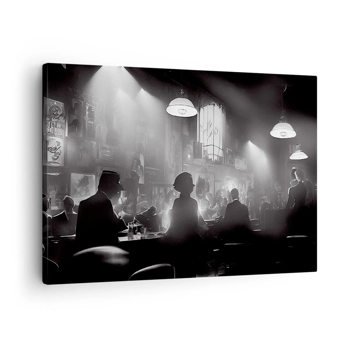 Obraz na plátne - Čiernobiela jazzová nočná scéna - 70x50cm - V jazzovej atmosfére - Moderná nástenná dekorácia do obývacej izby a spálne ARTTOR