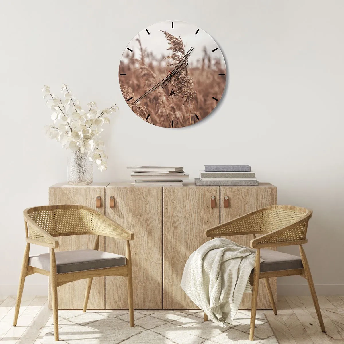 Nástenné hodiny - Jesenné trávy sa kymácajú vo vetre v prírodných farbách - 30x30cm - Na poliach už je jeseň - Moderná nástenná dekorácia do obývacej izby, kuchyne a spálne ARTTOR