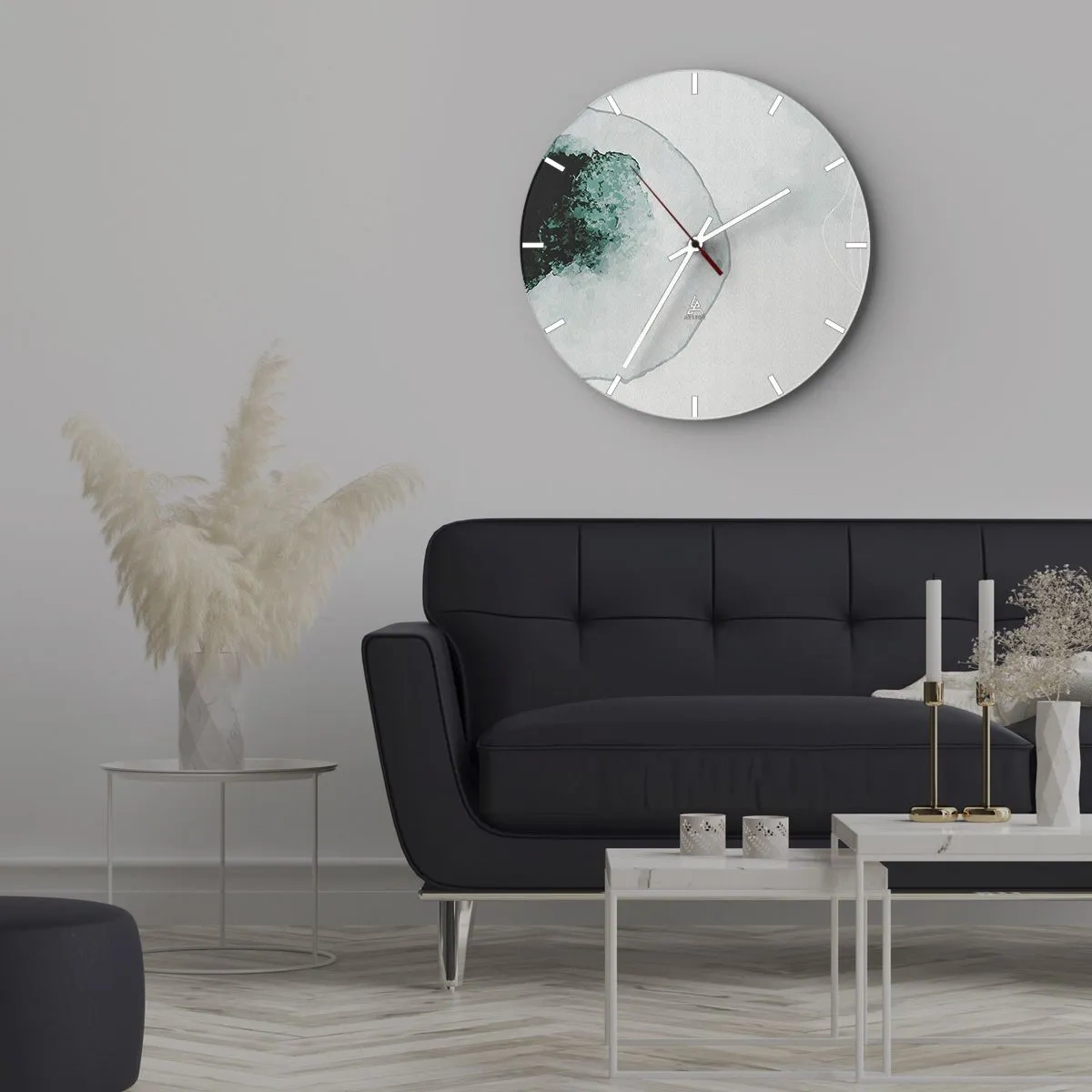 Nástenné hodiny - Umelecká kompozícia pripomínajúca kvapku vody so zeleňou - 30x30cm - V kvapke vody - Moderná nástenná dekorácia do obývacej izby, kuchyne a spálne ARTTOR