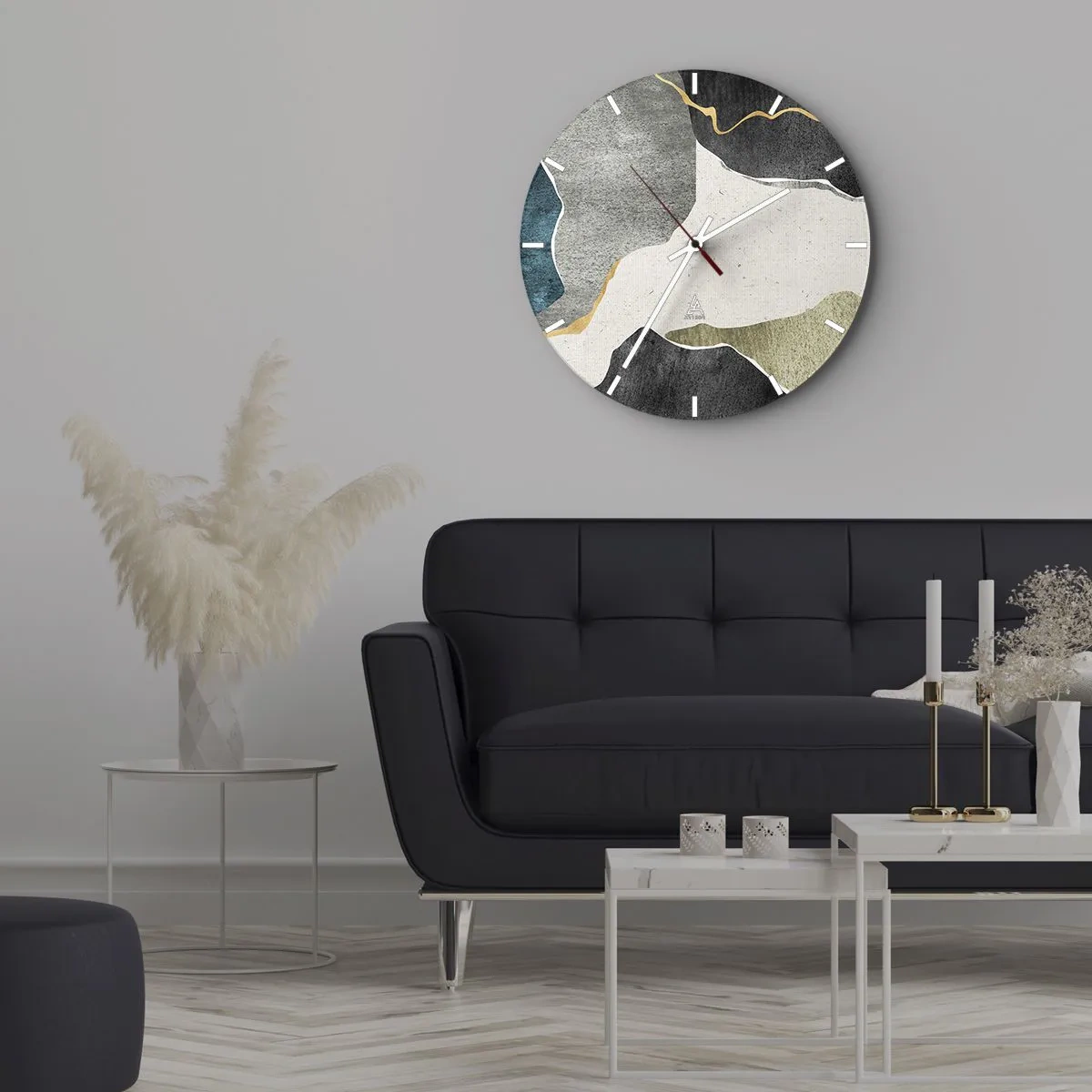 Nástenné hodiny - Farebné škvrny a zlatá linka vytvárajú mozaikový vzor - 30x30cm - Mozaiková kompozícia so zlatou niťou - Moderná nástenná dekorácia do obývacej izby, kuchyne a spálne ARTTOR