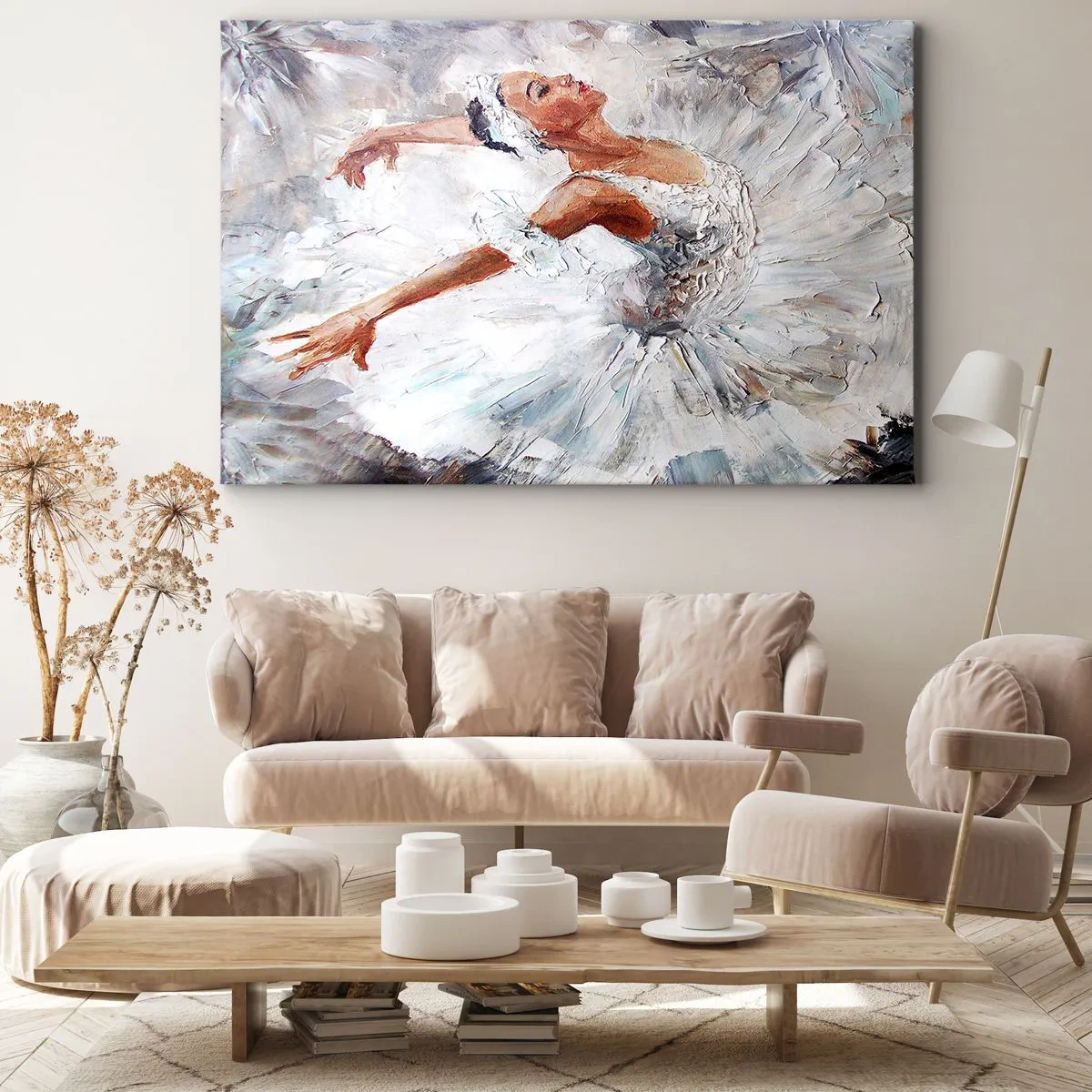 Obraz na plátne - Baletka v bielych šatách tancuje - 70x50cm - Jemná a ľahká ako tyl - Moderná nástenná dekorácia do obývacej izby a spálne ARTTOR