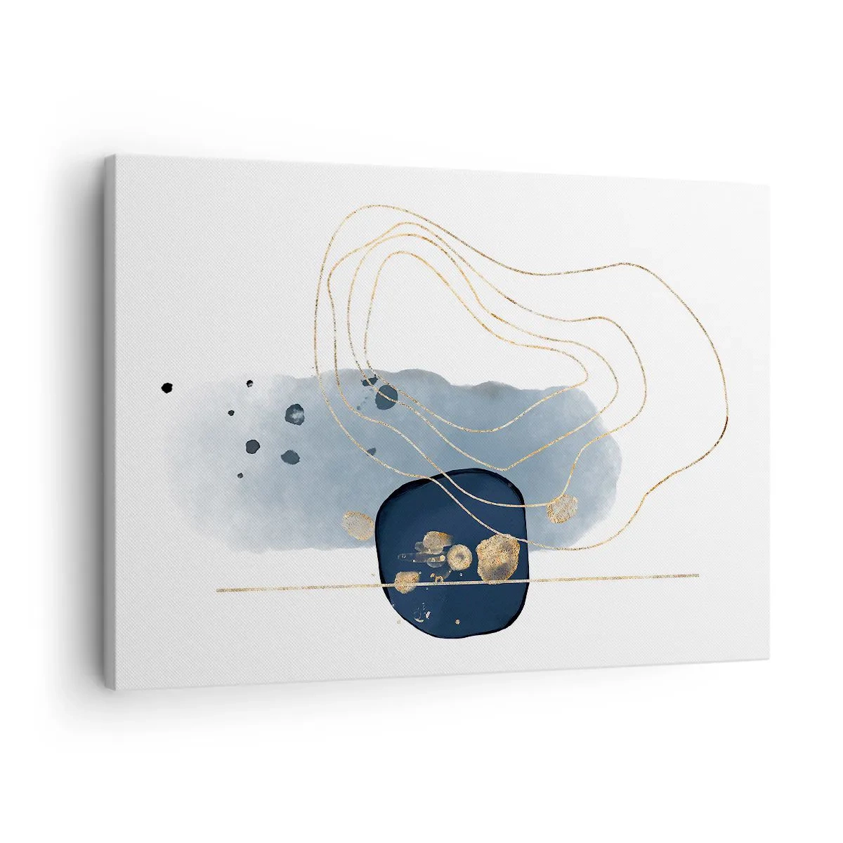 Obraz na plátne - Abstrakcia v odtieňoch modrej a zlatej - 70x50cm - Modro-zlatá fantázia - Moderná nástenná dekorácia do obývacej izby a spálne ARTTOR