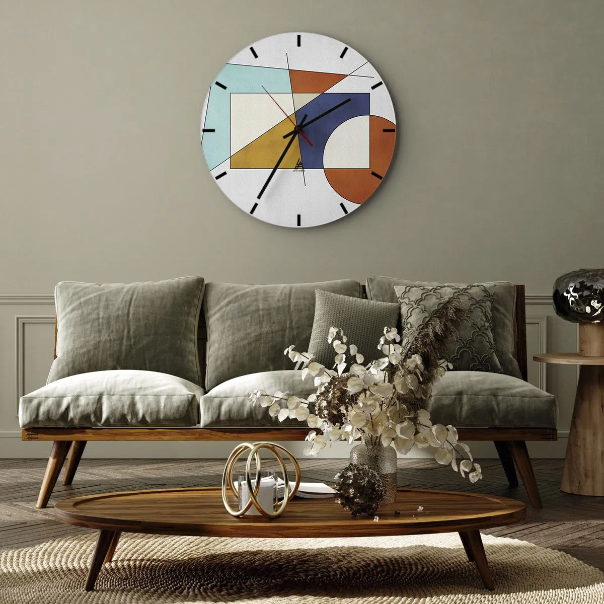 Nástenné hodiny - Farebná geometrická kompozícia s obdĺžnikmi a kruhmi - 30x30cm - Abstrakcia: modernistická zábava - Moderná nástenná dekorácia do obývacej izby, kuchyne a spálne ARTTOR