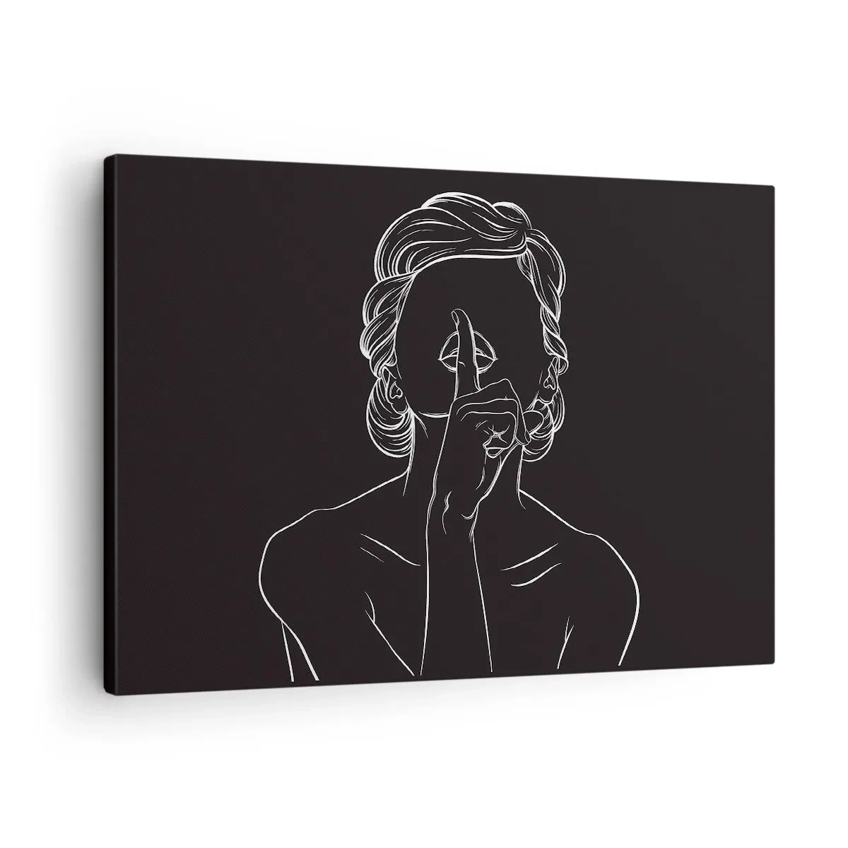Obraz na plátne - Minimalistická silueta ženy na čiernom pozadí - 70x50cm - Krása rozkvitá v tichu - Moderná nástenná dekorácia do obývacej izby a spálne ARTTOR