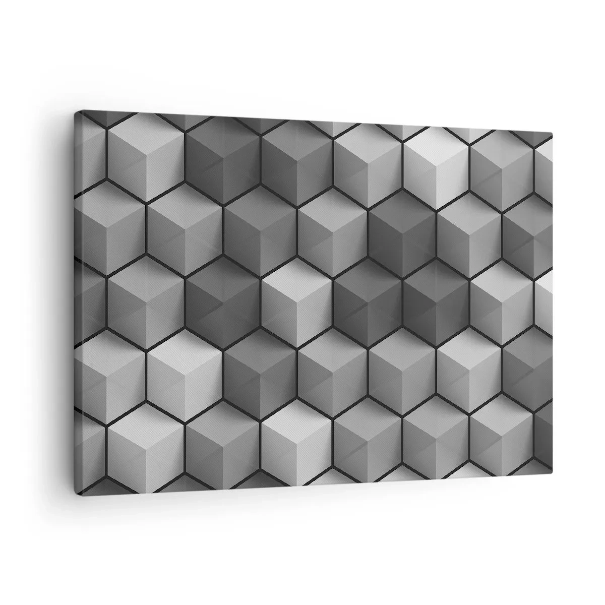 Obraz na plátne - Geometrické zloženie kociek v odtieňoch sivej a čiernej - 70x50cm - Kubistické puzzle - Moderná nástenná dekorácia do obývacej izby a spálne ARTTOR