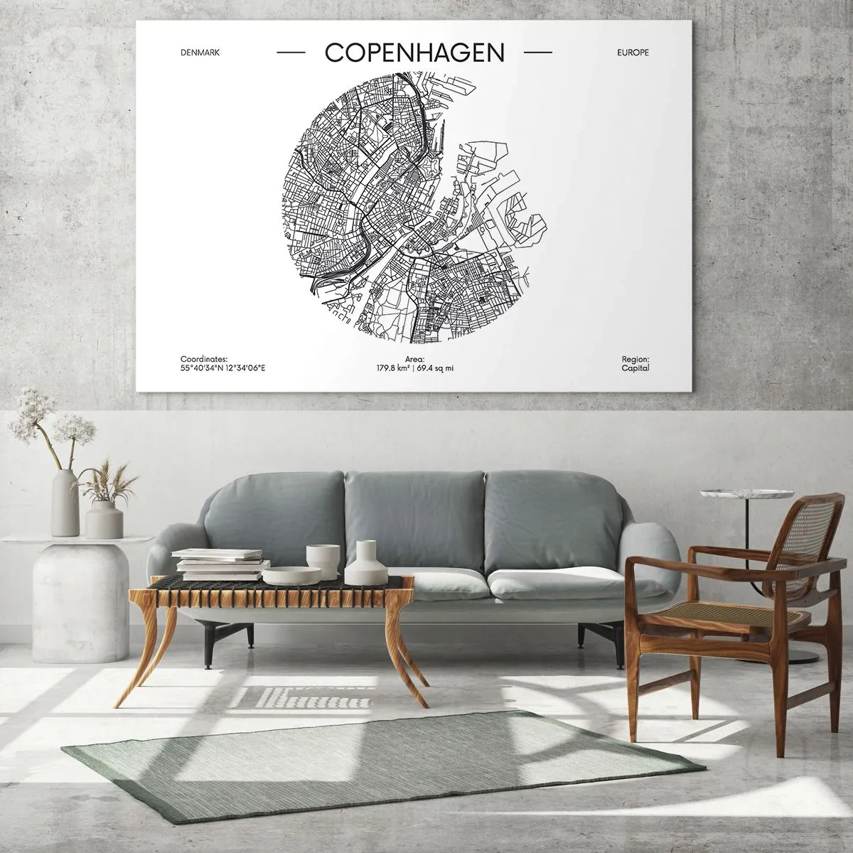 Obraz na skle - Mapa Kodane vo forme grafického náčrtu ulíc - 70x50cm - Anatómia Kodane - Moderná nástenná dekorácia do obývacej izby a spálne ARTTOR