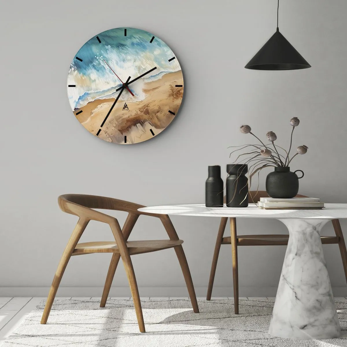 Nástenné hodiny - Pohľad z vtáčej perspektívy na maliarsku vlnu narážajúcu do piesku - 30x30cm - Vlna, ktorá sa vracia - Moderná nástenná dekorácia do obývacej izby, kuchyne a spálne ARTTOR