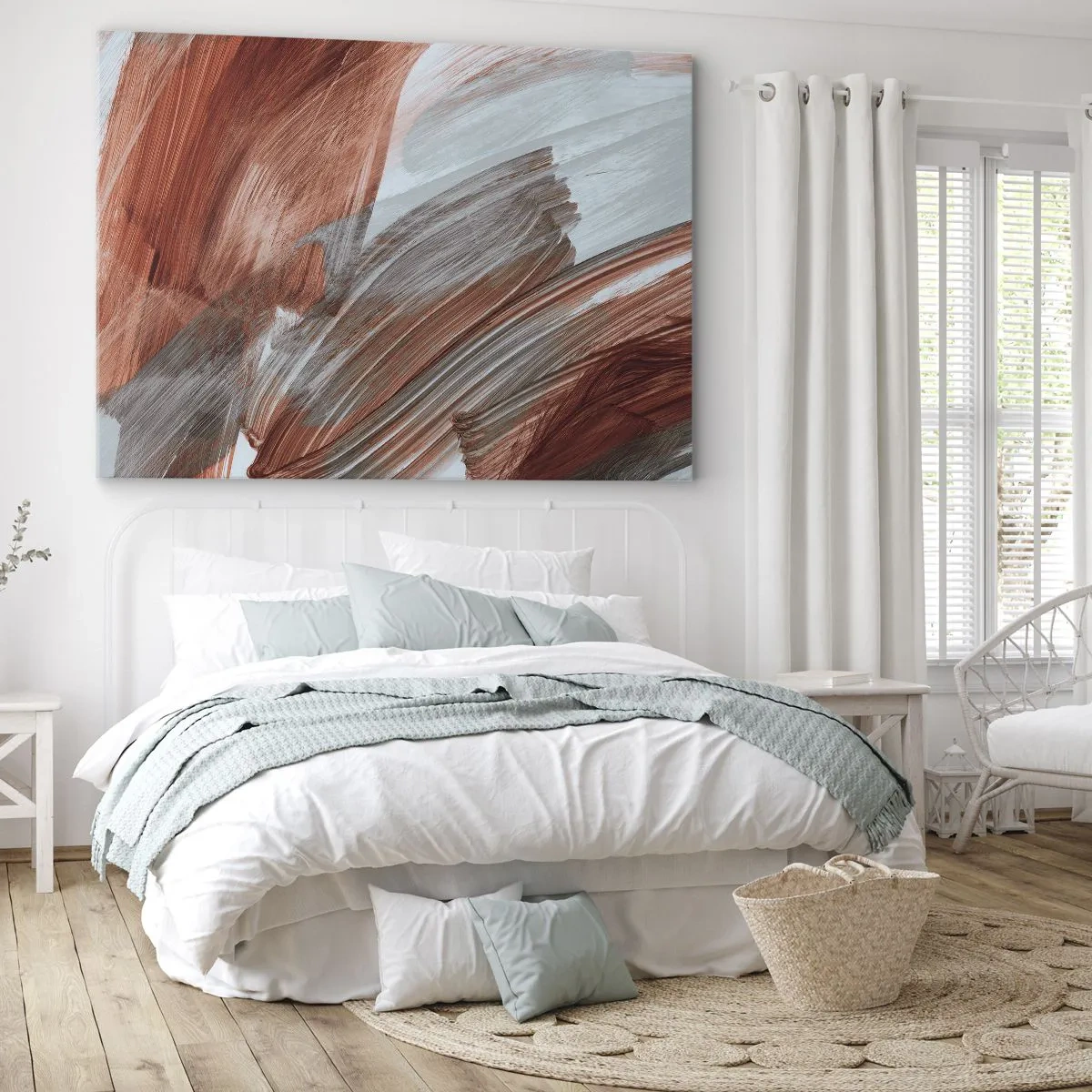 Obraz na plátne - Abstraktné ťahy štetcom v odtieňoch medi a sivej - 70x50cm - Jesenná veterná abstrakcia - Moderná nástenná dekorácia do obývacej izby a spálne ARTTOR