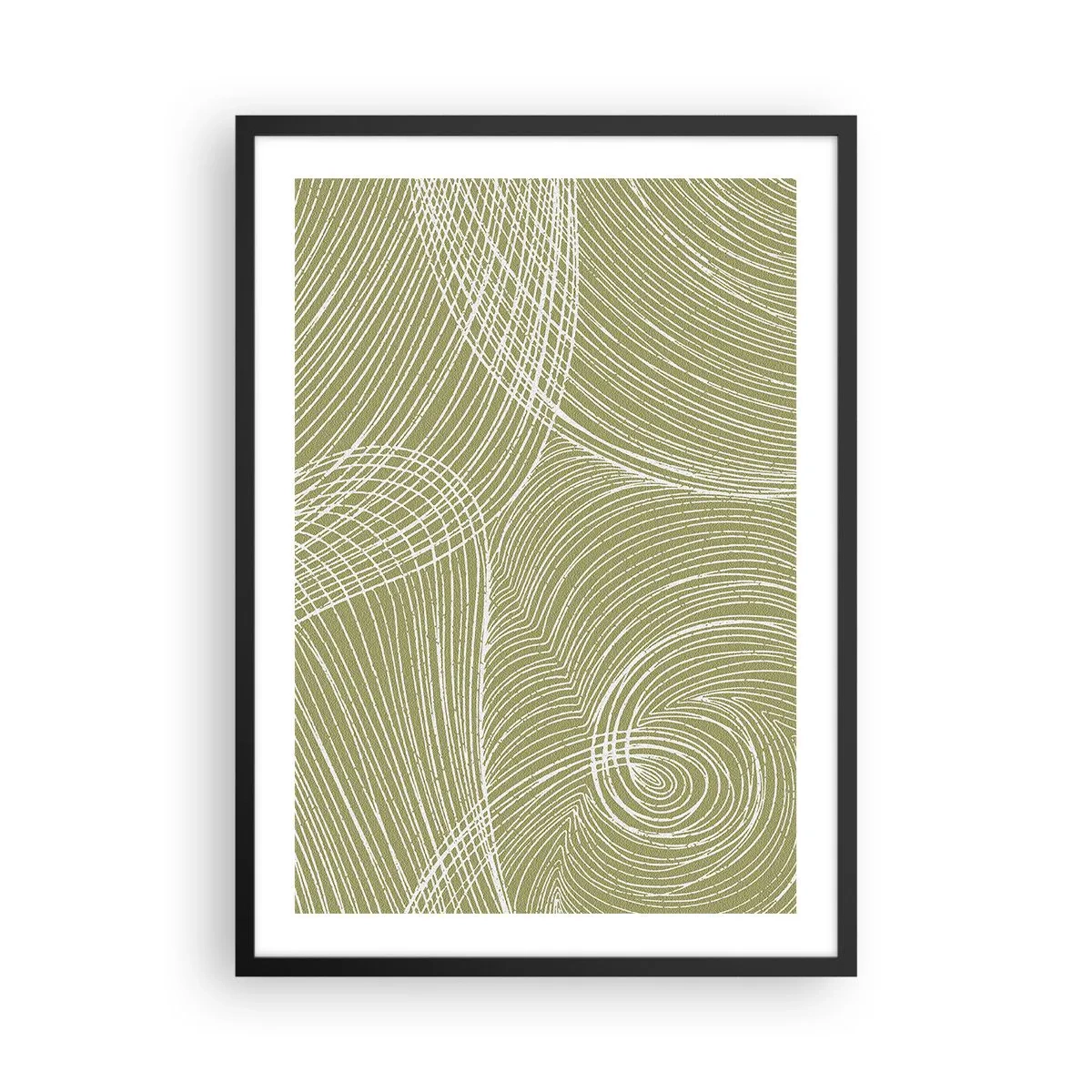 Plagát v čiernom ráme - Abstraktná kompozícia v odtieňoch zelenej s dynamickými líniami. - 50x70cm - Majstrovská abstrakcia v bielej - Moderná nástenná dekorácia do obývacej izby a spálne ARTTOR