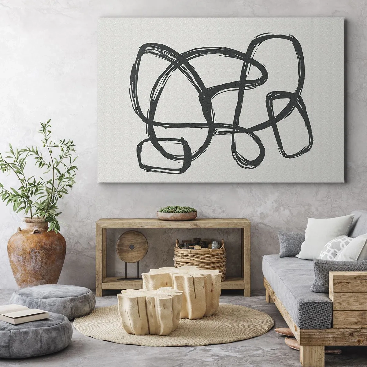 Obraz na plátne - Abstraktné čiary vytvárajúce voľné tvary na svetlom pozadí - 70x50cm - Abstrakcie v slučke - Moderná nástenná dekorácia do obývacej izby a spálne ARTTOR