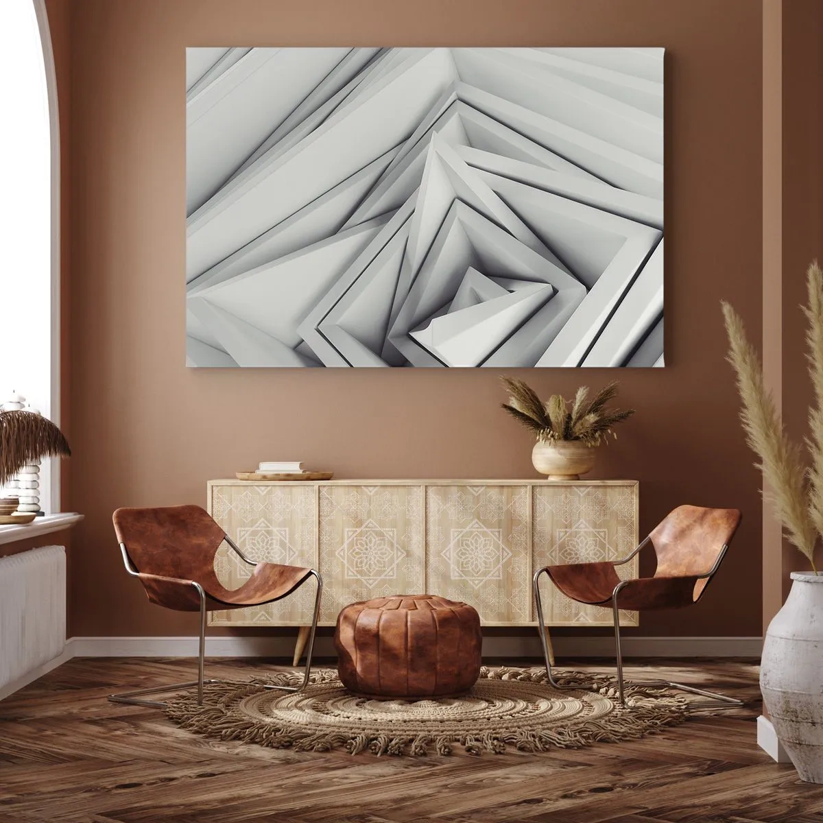 Obraz na plátne - Abstraktná kompozícia geometrických tvarov v odtieňoch sivej. - 70x50cm - Symfónia ostrých uhlov - Moderná nástenná dekorácia do obývacej izby a spálne ARTTOR