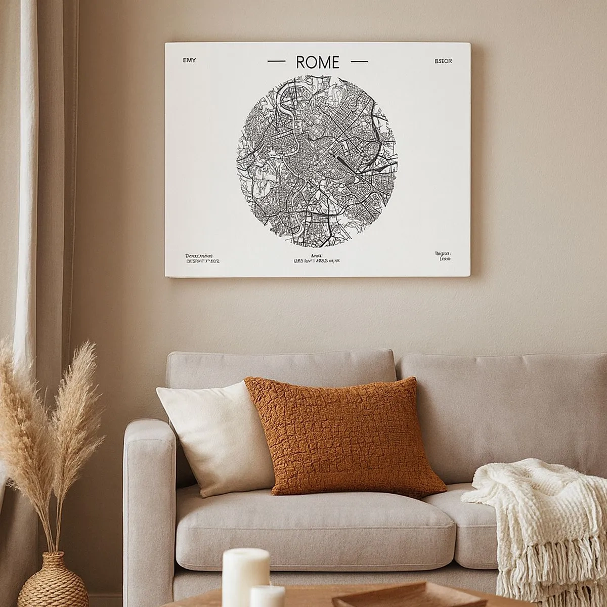 Obraz na plátne - Mapa Ríma v minimalistickom, čiernobielom štýle - 70x50cm - Anatómia Ríma - Moderná nástenná dekorácia do obývacej izby a spálne ARTTOR