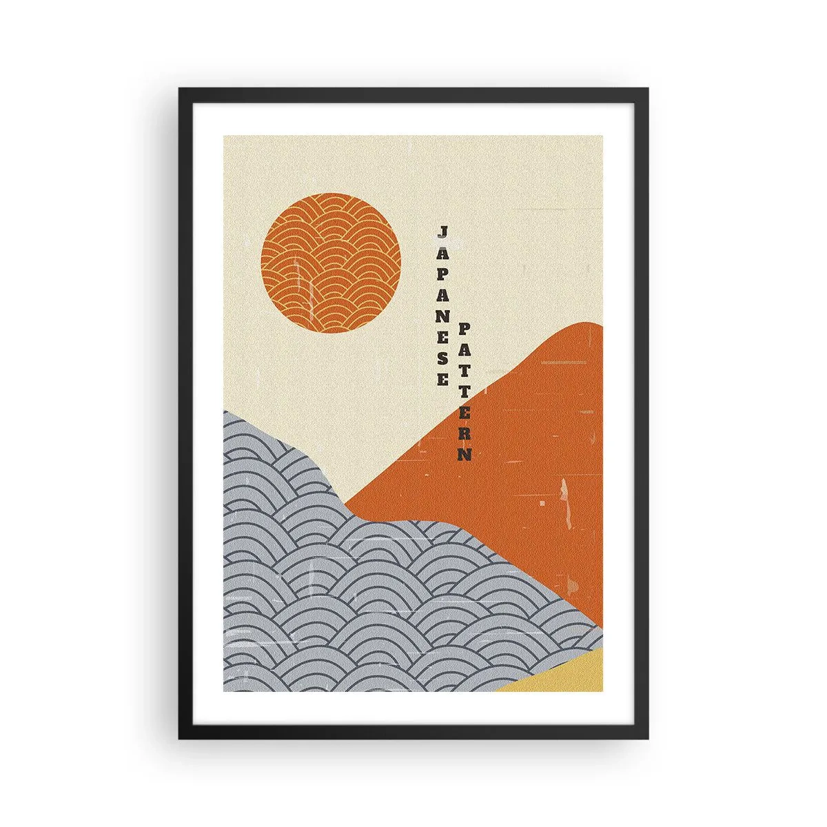Plagát v čiernom ráme - Minimalistický japonský vzor s vlnami a slnkom - 50x70cm - V japonskom duchu - Moderná nástenná dekorácia do obývacej izby a spálne ARTTOR