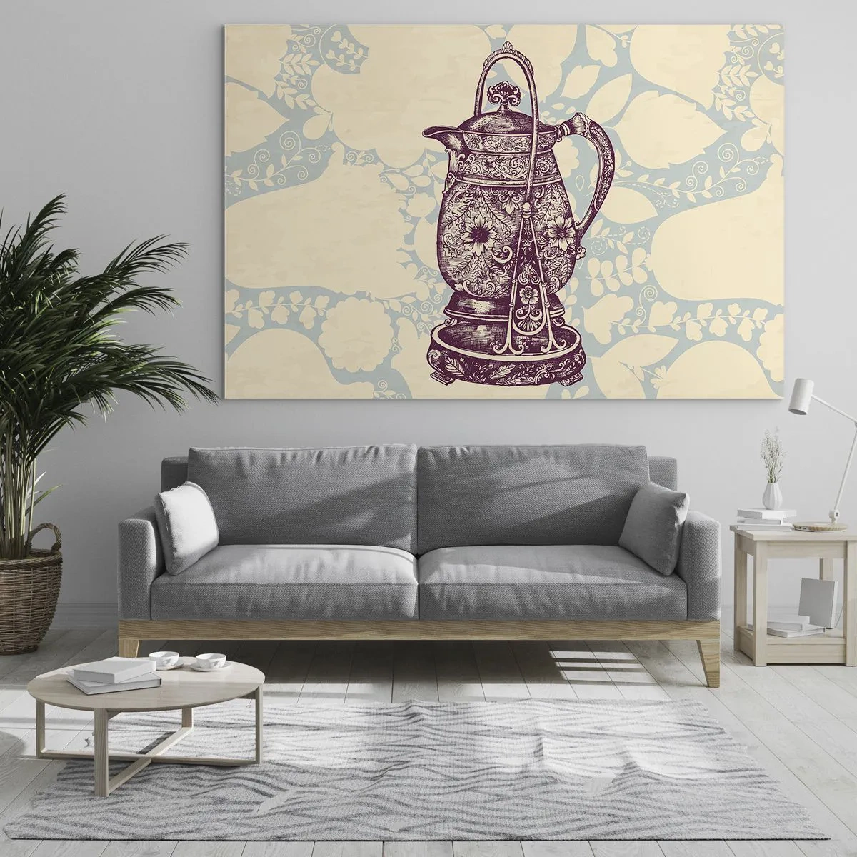 Obraz na skle - Zdobený vintage džbán na svetlom pozadí s ornamentom - 70x50cm - Krása všedného dňa - Moderná nástenná dekorácia do obývacej izby a spálne ARTTOR