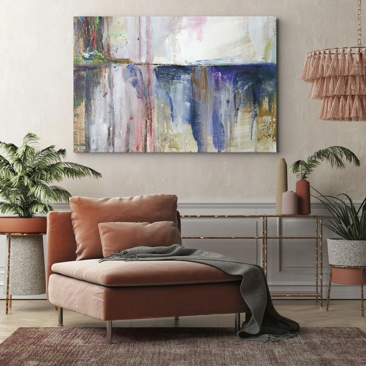 Obraz na plátne - Abstraktná kompozícia farieb s efektom odrazu na plátne. - 70x50cm - Farebné dojmy a asociácie - Moderná nástenná dekorácia do obývacej izby a spálne ARTTOR