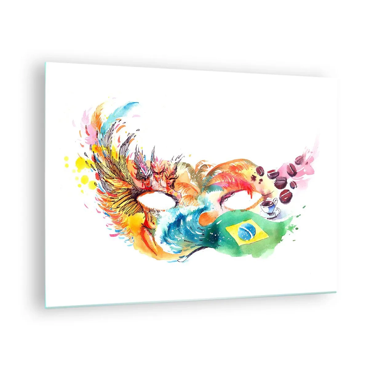 Obraz na skle - Farebná maska inšpirovaná brazílskym karnevalom - 70x50cm - Brazília víta sambou - Moderná nástenná dekorácia do obývacej izby a spálne ARTTOR