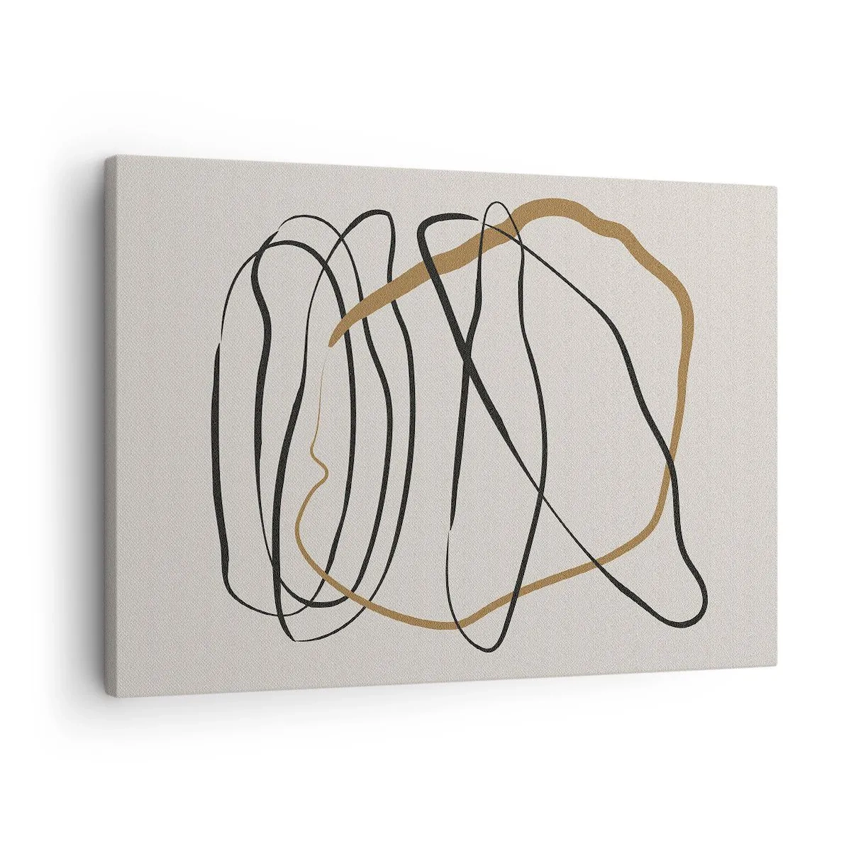 Obraz na plátne - Umelecké čiary v čiernej a zlatej farbe na svetlom pozadí - 70x50cm - Kompozícia – tanec v slučke - Moderná nástenná dekorácia do obývacej izby a spálne ARTTOR