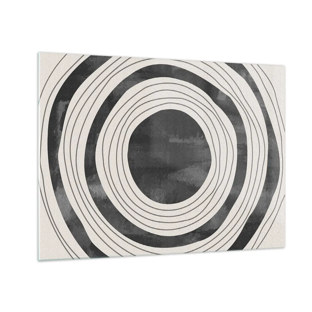 Obraz na skle - Čiernobiele sústredné kruhy s nepravidelnými obrysmi - 70x50cm - Presný zásah - Moderná nástenná dekorácia do obývacej izby a spálne ARTTOR