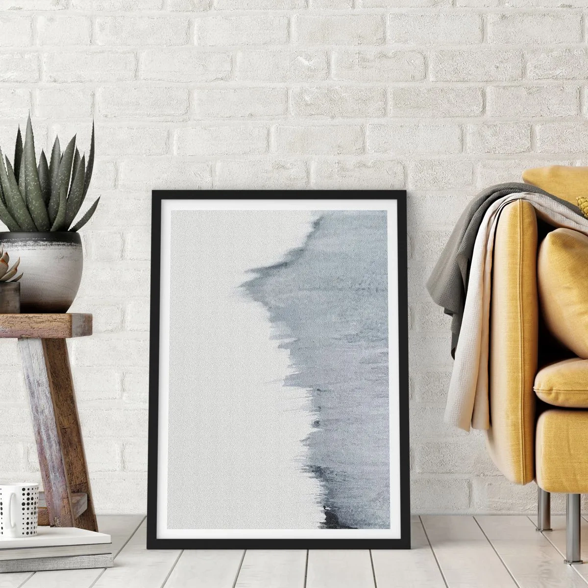 Plagát v čiernom ráme - Abstraktná kompozícia v odtieňoch sivej s dynamickými ťahmi štetcom. - 50x70cm - Tajomný záznam - Moderná nástenná dekorácia do obývacej izby a spálne ARTTOR