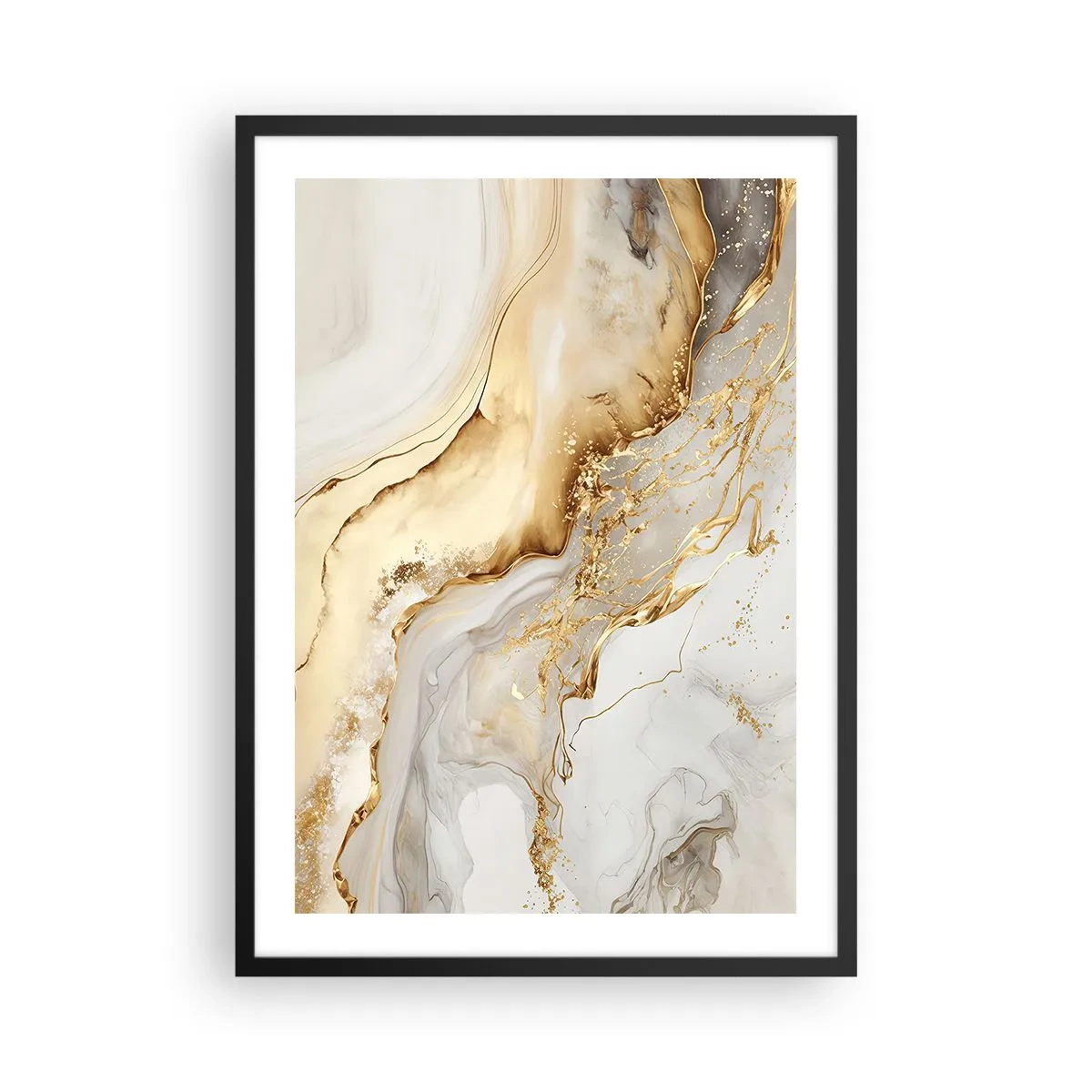 Plagát v čiernom ráme - Abstraktná kompozícia zo zlata a bieleho mramoru - 50x70cm - Abstrakcia: krása a dobro - Moderná nástenná dekorácia do obývacej izby a spálne ARTTOR