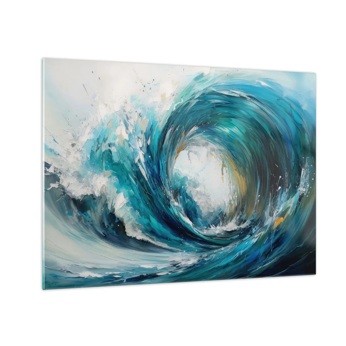 Obraz na skle - Vizualizácia silnej morskej vlny vo forme víru s intenzívnou modrou farbou - 70x50cm - Morský portál - Moderná nástenná dekorácia do obývacej izby a spálne ARTTOR