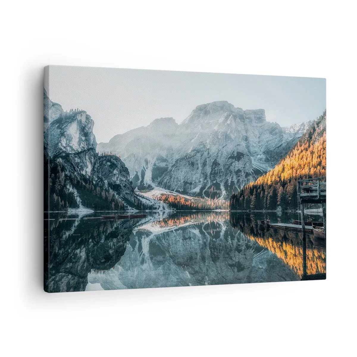 Obraz na plátne - Horská krajina odrážajúca sa v pokojnej hladine jazera - 70x50cm - Zrkadlová krajina - Moderná nástenná dekorácia do obývacej izby a spálne ARTTOR