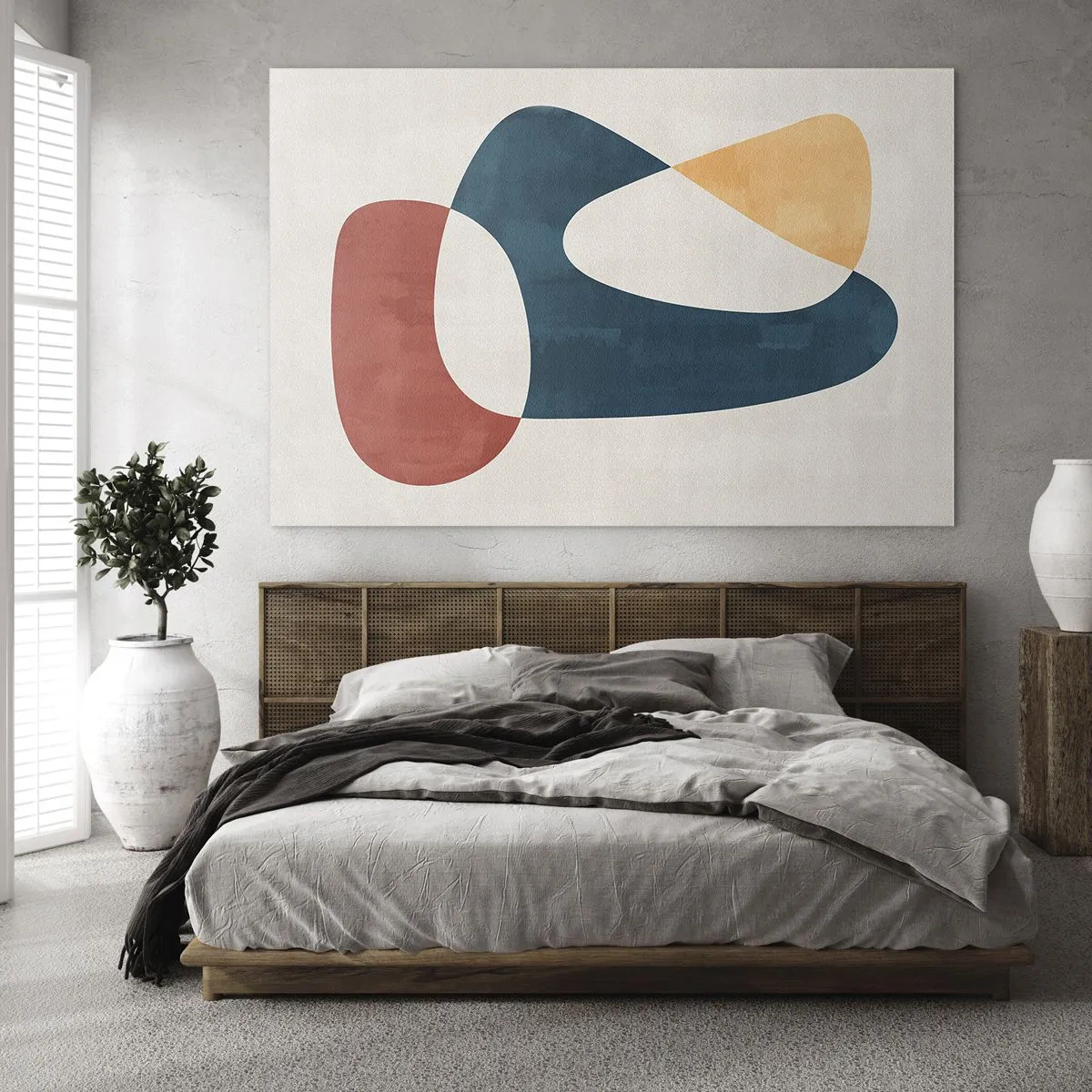 Obraz na skle - Minimalistická abstrakcia v odtieňoch červenej a námorníckej modrej - 70x50cm - Vplyvy a metamorfózy - Moderná nástenná dekorácia do obývacej izby a spálne ARTTOR