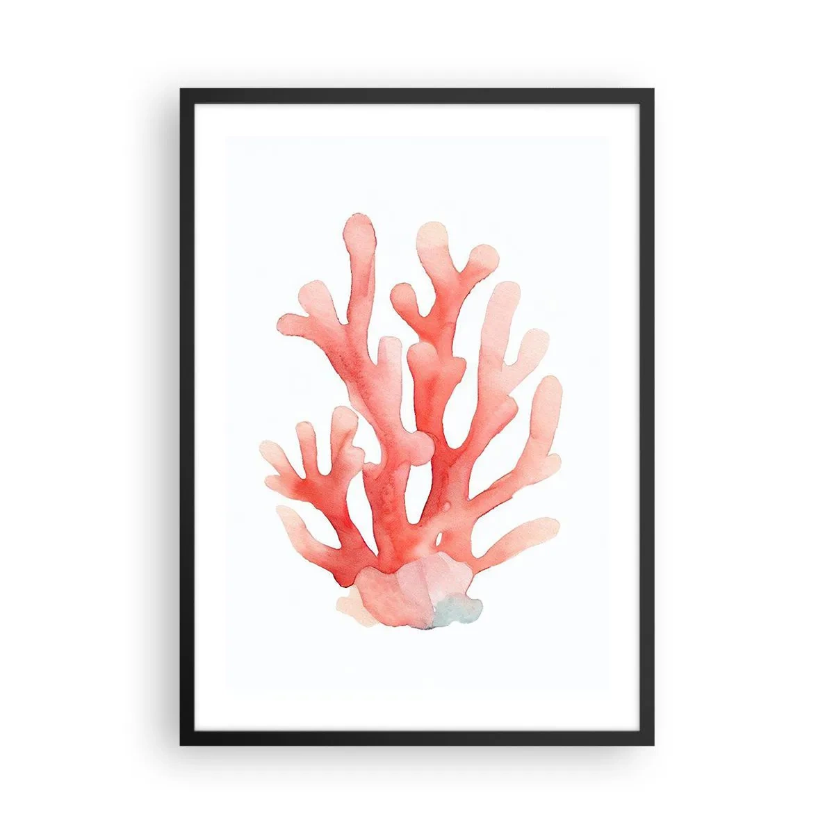 Plagát v čiernom ráme - Akvarelová ilustrácia červeného koralu na bielom pozadí - 50x70cm - Koralový koral - Moderná nástenná dekorácia do obývacej izby a spálne ARTTOR