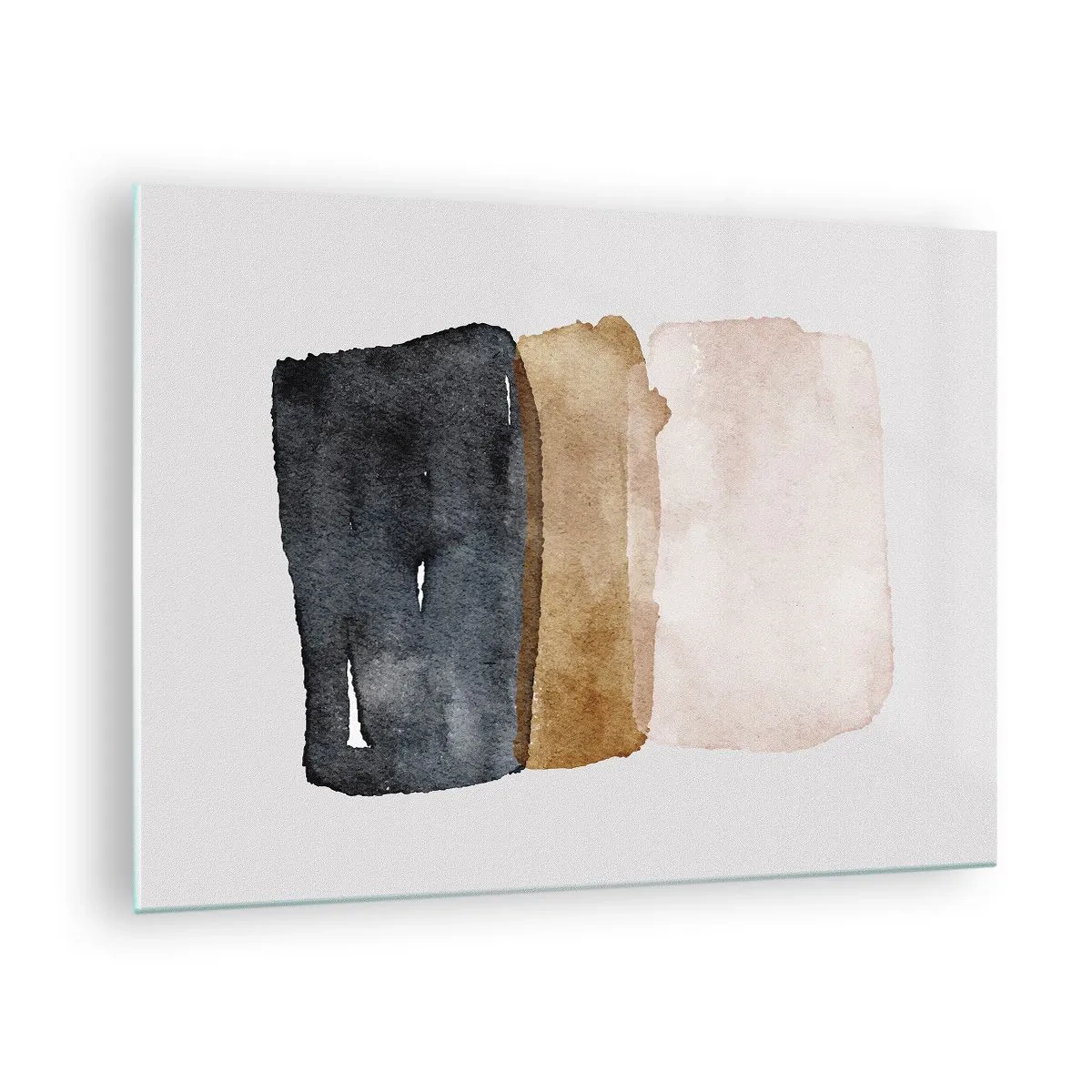 Obraz na skle - Abstraktné škvrny v odtieňoch čiernej, hnedej a béžovej - 70x50cm - Kompozícia zemitých farieb - Moderná nástenná dekorácia do obývacej izby a spálne ARTTOR