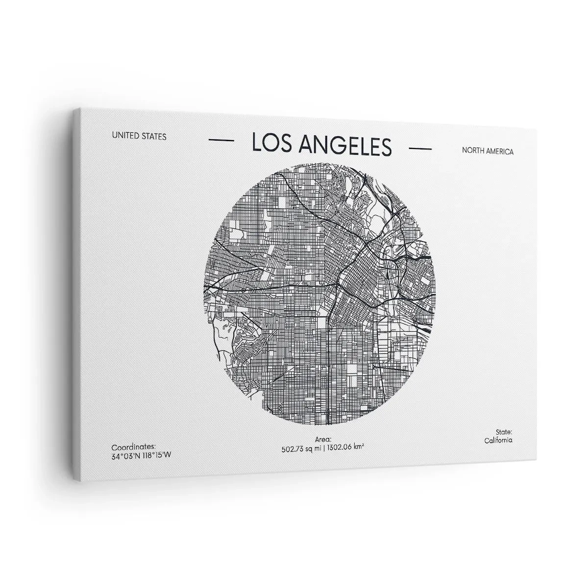 Obraz na plátne - Mapa Los Angeles v minimalistickom čiernobielom štýle - 70x50cm - Anatómia Los Angelesu - Moderná nástenná dekorácia do obývacej izby a spálne ARTTOR