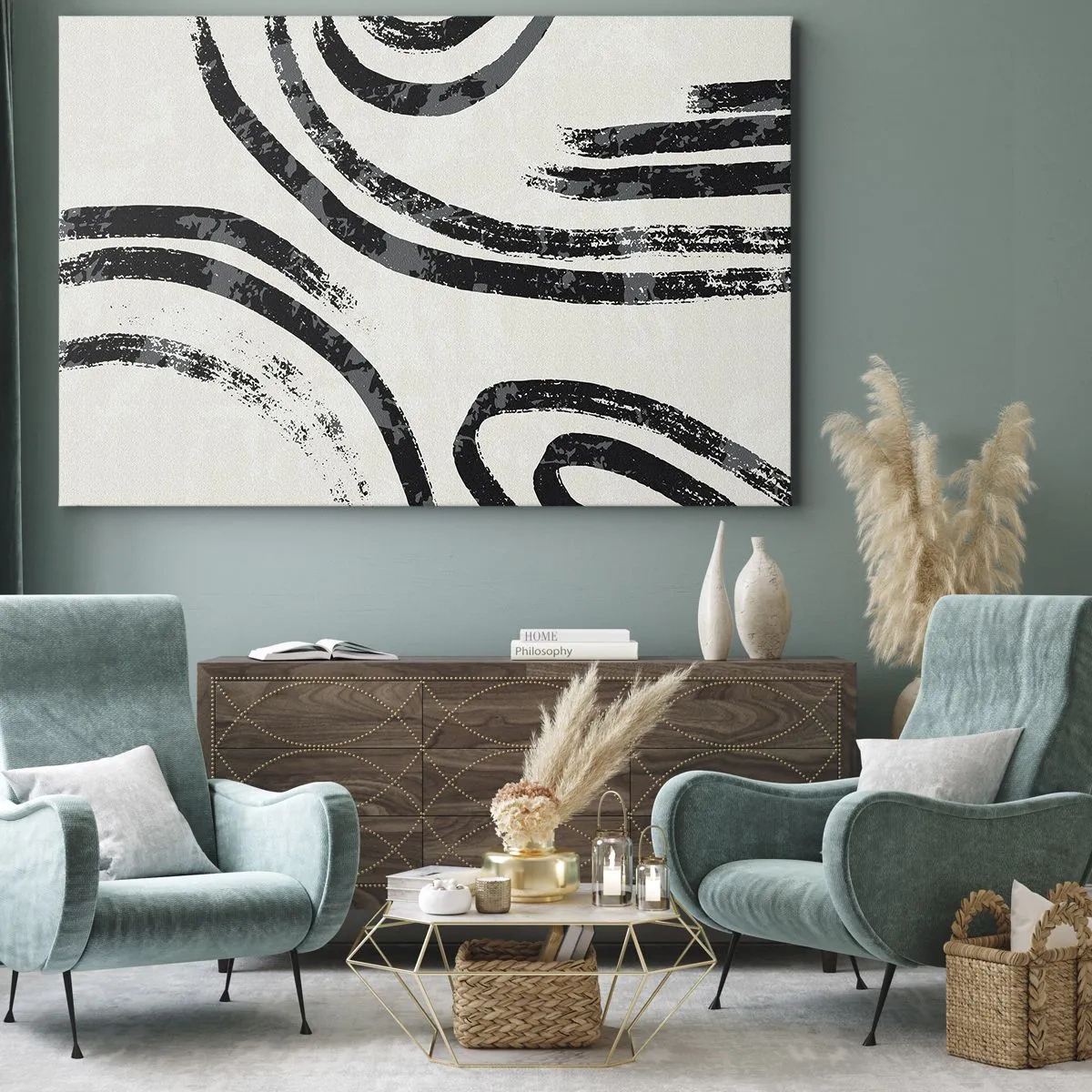 Obraz na plátne - Čiernobiele abstraktné čiary na svetlom pozadí - 70x50cm - Napoly zastavený - Moderná nástenná dekorácia do obývacej izby a spálne ARTTOR