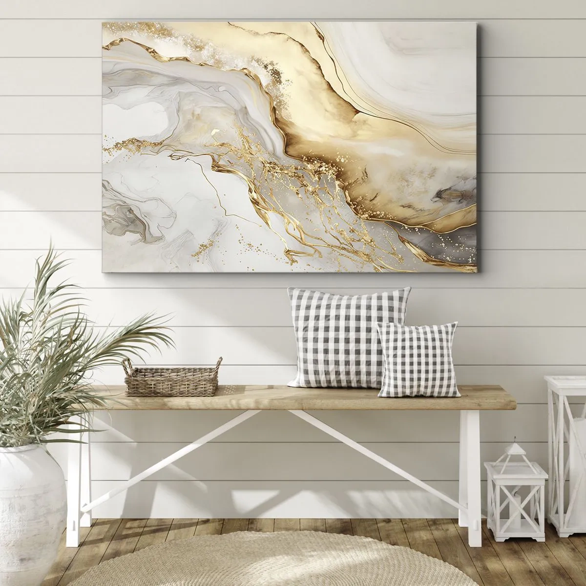 Obraz na plátne - Zlaté a mramorové abstraktné vzory na svetlom pozadí - 70x50cm - Abstrakcia: krása a dobro - Moderná nástenná dekorácia do obývacej izby a spálne ARTTOR