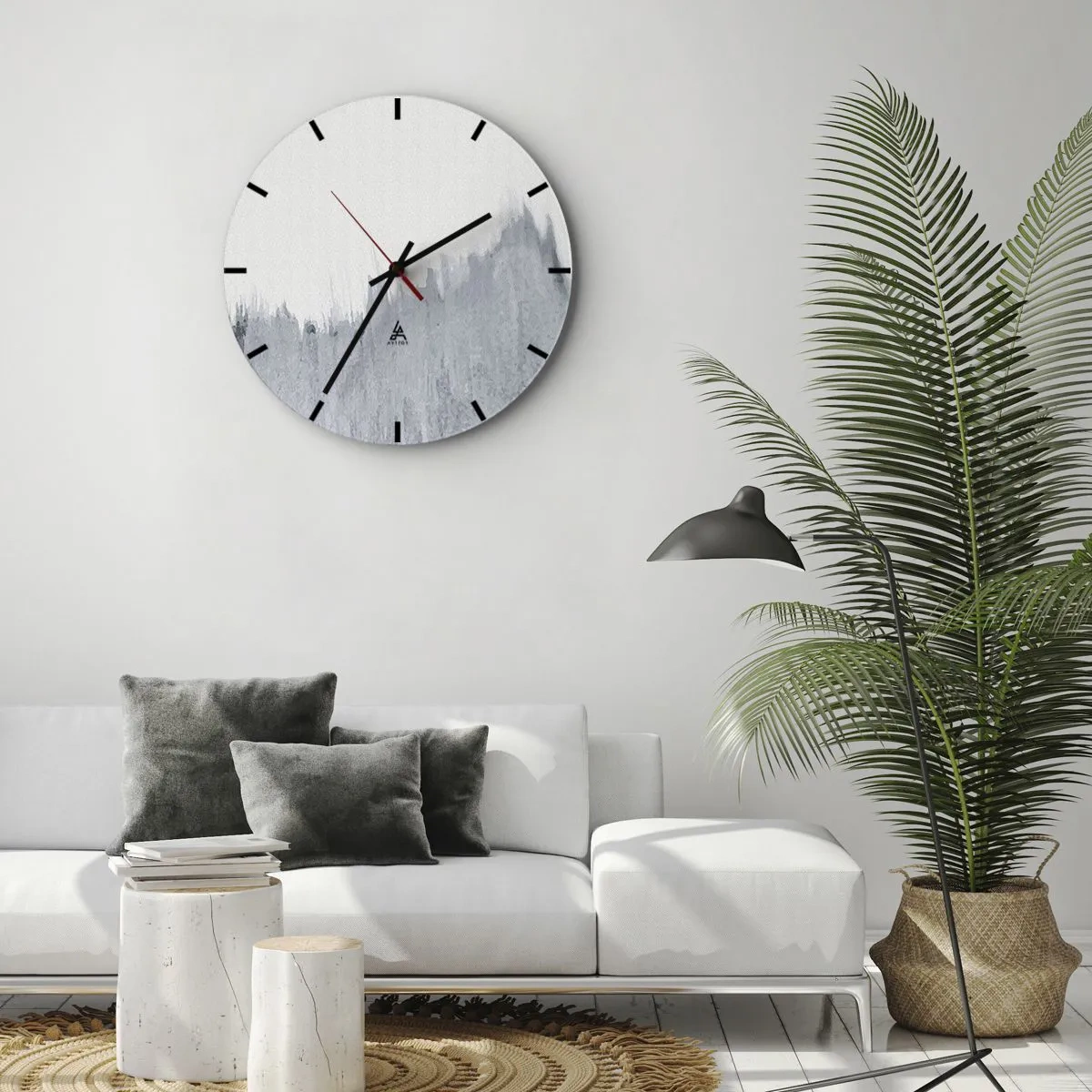 Nástenné hodiny - Sivá abstrakcia so zvislými ťahmi štetcom - 30x30cm - Tajomný záznam - Moderná nástenná dekorácia do obývacej izby, kuchyne a spálne ARTTOR
