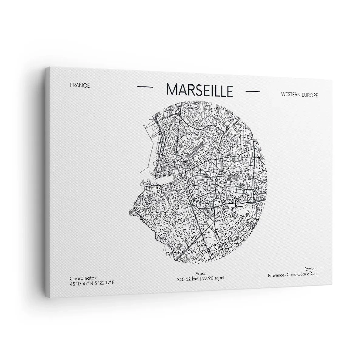 Obraz na plátne - Mapa Marseille v minimalistickom štýle - 70x50cm - Anatómia Marseille - Moderná nástenná dekorácia do obývacej izby a spálne ARTTOR