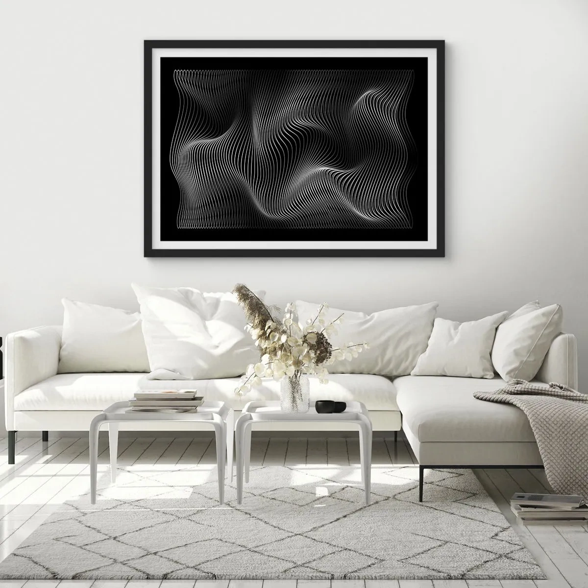Plagát v čiernom ráme - Tanec svetla v priestore - 70x50 cm