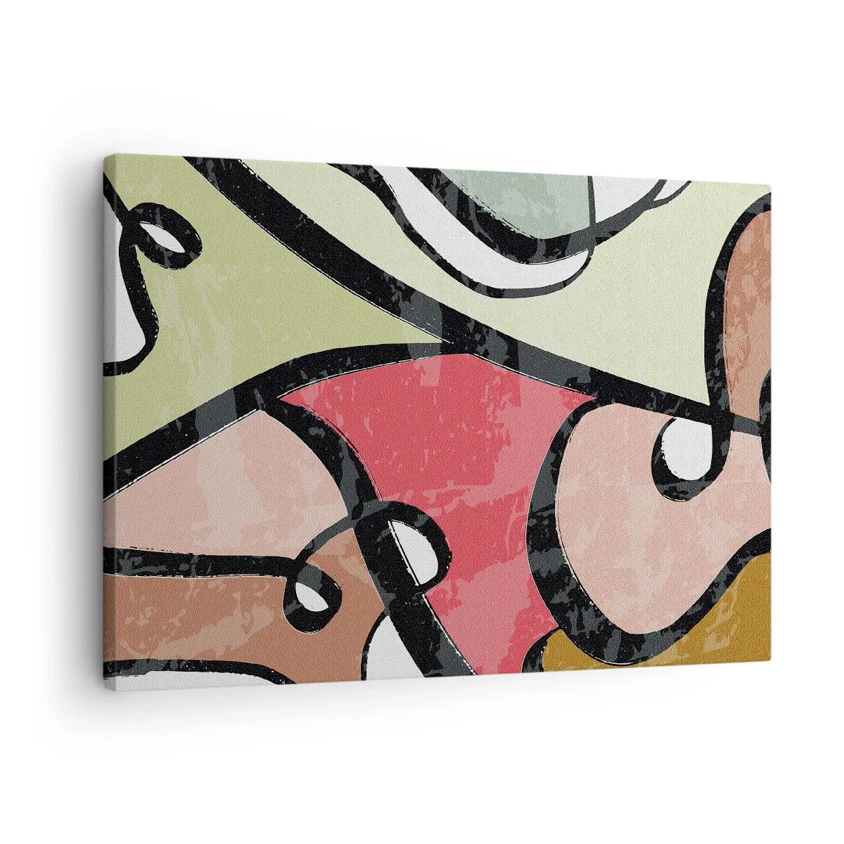 Obraz na plátne - Farebné abstraktné tvary s čiernymi čiarami - 70x50cm - Piruety uprostred farieb - Moderná nástenná dekorácia do obývacej izby a spálne ARTTOR