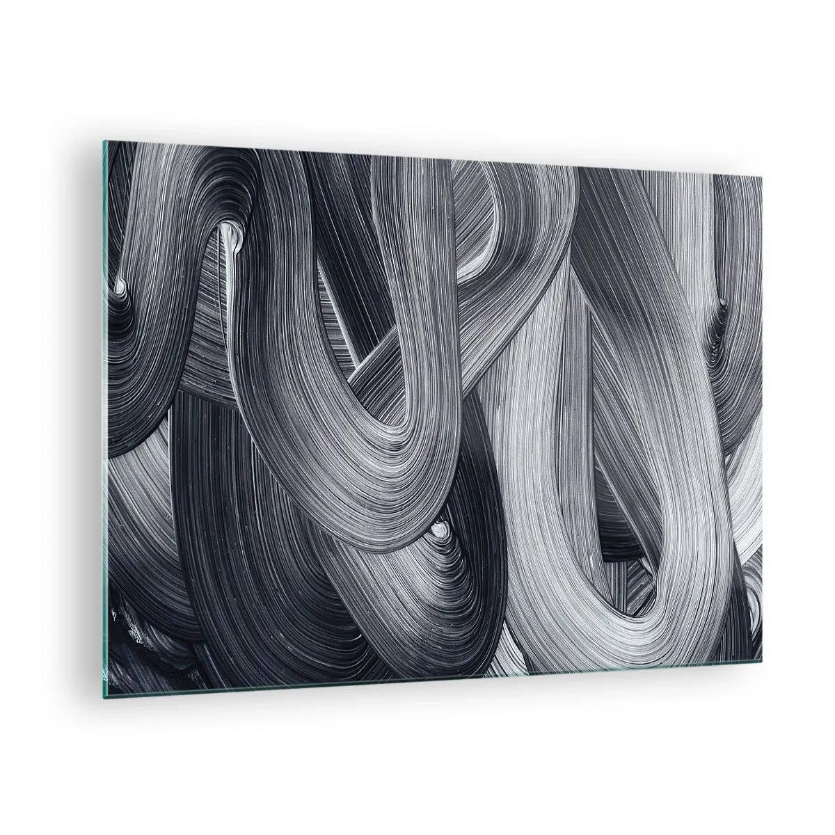 Obraz na skle - Abstraktné ťahy štetcom v odtieňoch čiernej a sivej - 70x50cm - Plynulosť reality - Moderná nástenná dekorácia do obývacej izby a spálne ARTTOR