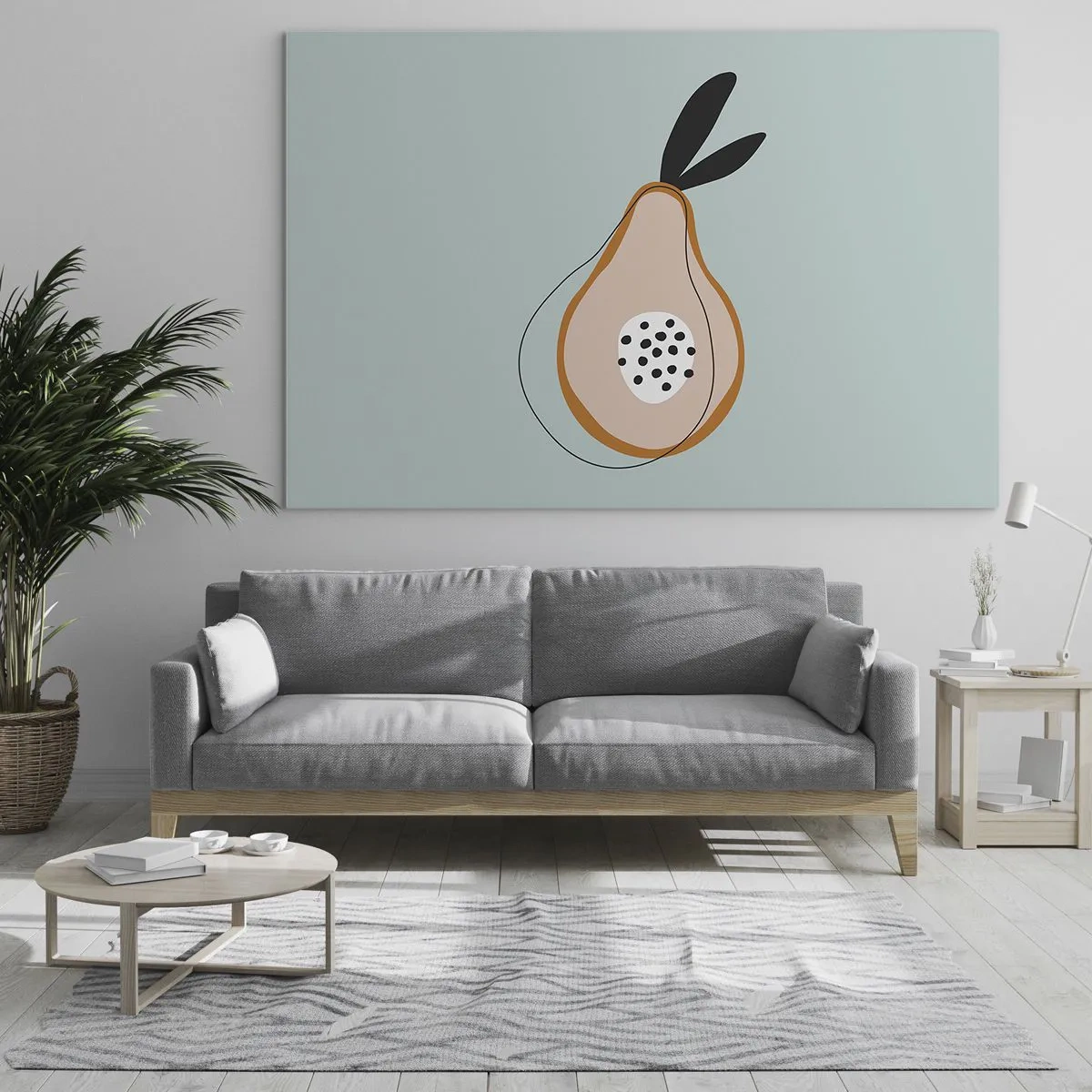 Obraz na skle - Abstraktná ilustrácia hrušky v minimalistickom štýle - 70x50cm - Prenikanie do podstaty vecí - Moderná nástenná dekorácia do obývacej izby a spálne ARTTOR