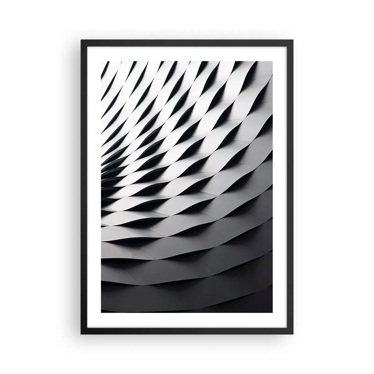 Plagát v čiernom ráme - Abstraktná fotografia stavby s čiernobielym vzorom - 50x70cm - Na hladine vĺn - Moderná nástenná dekorácia do obývacej izby a spálne ARTTOR